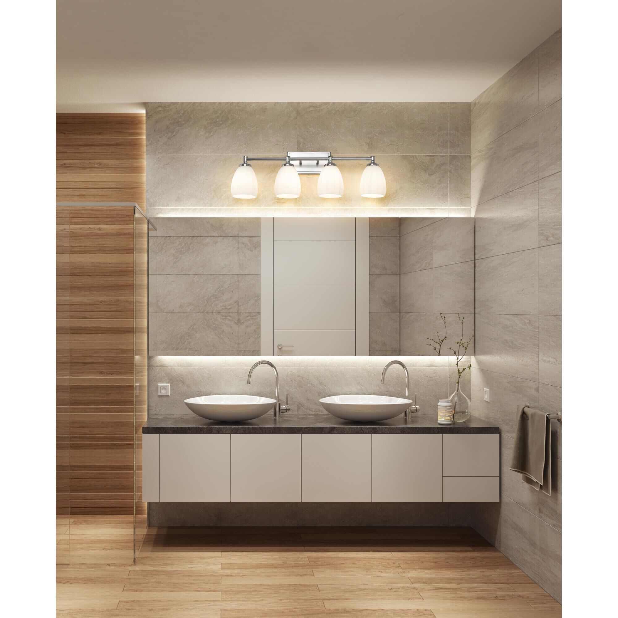 Shown in Brushed Nickel finish and Matte Opal glass and Matte Opal shade