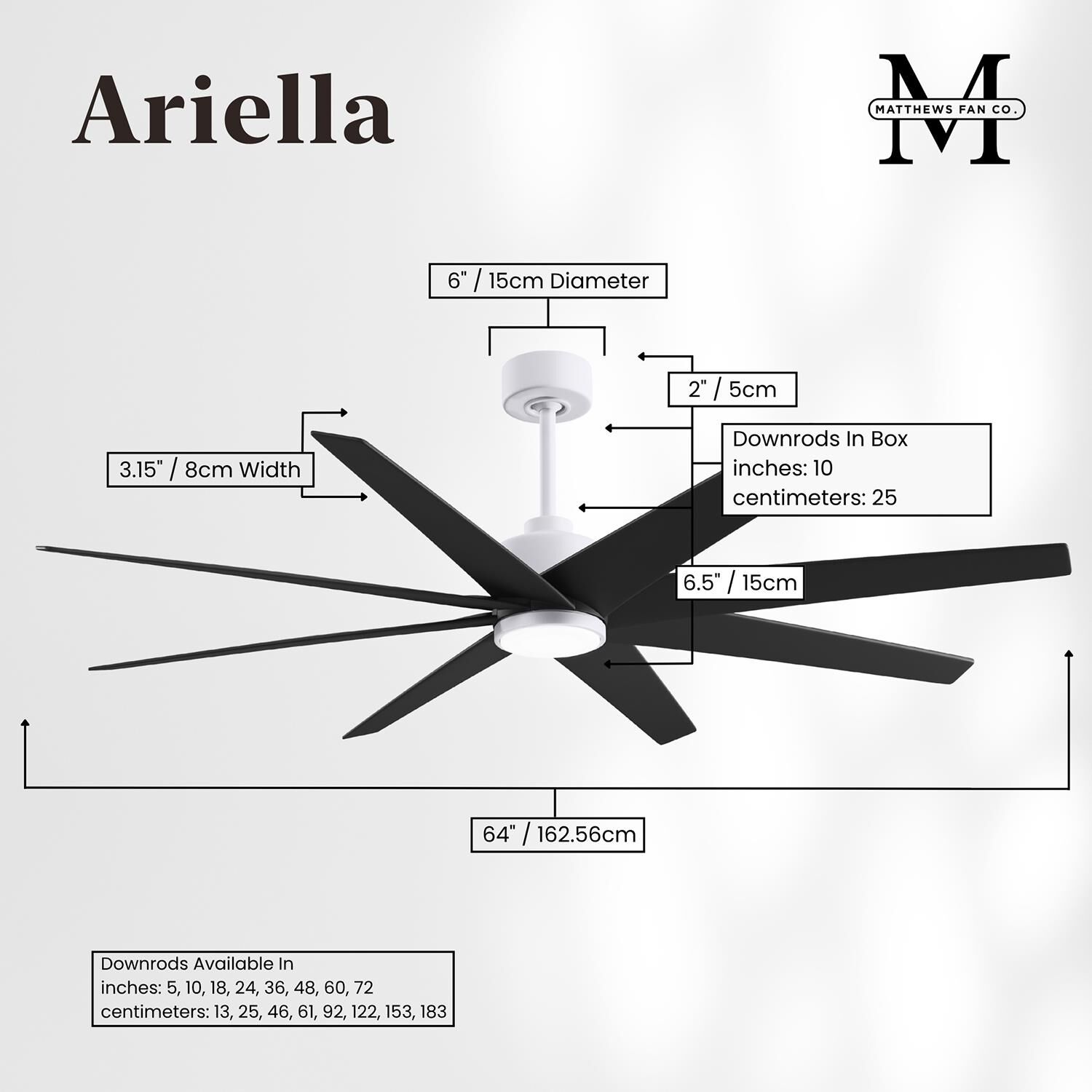 Ariella Outdoor Rated 64 Inch Ceiling Fan with Light Kit by Matthews Fan Company