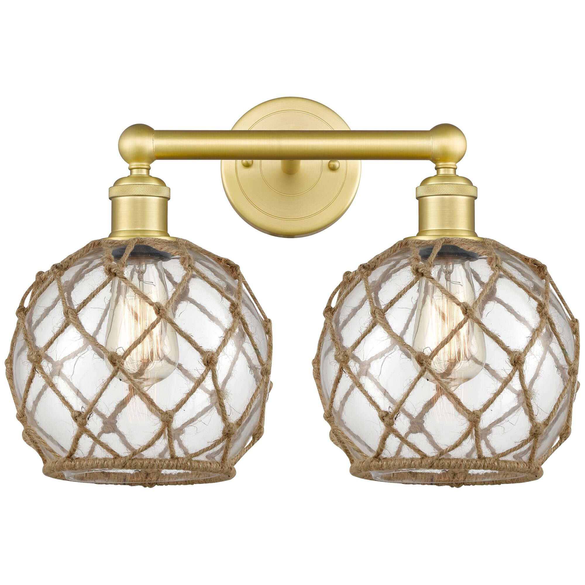 Shown in Satin Gold finish and Clear with Brown Rope glass