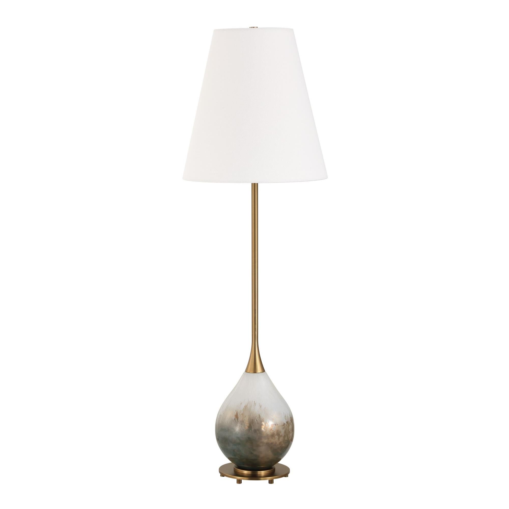 Shown in Brass, Gray, White finish and Round Hardback shade