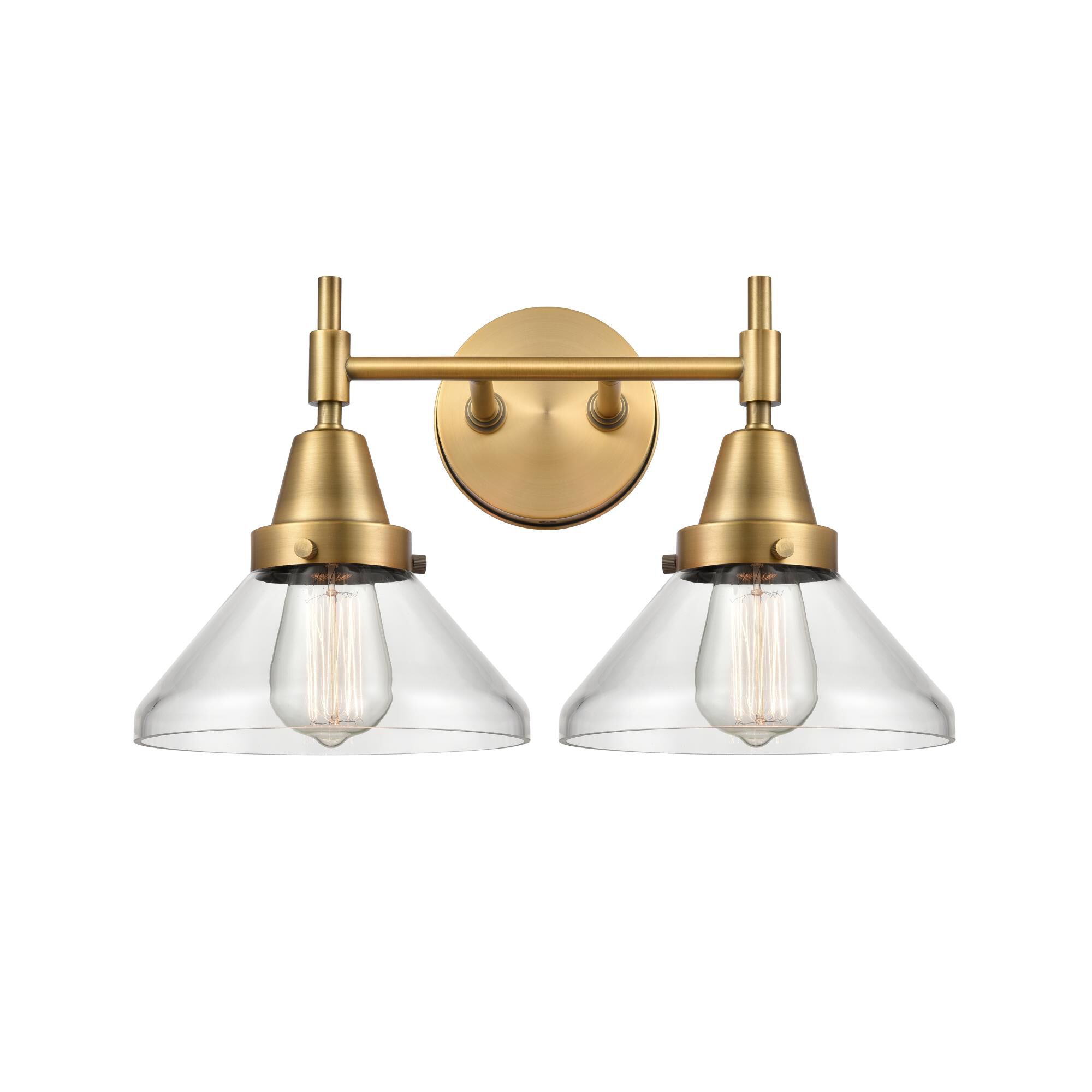 Shown in Brushed Brass finish and Clear Caden glass