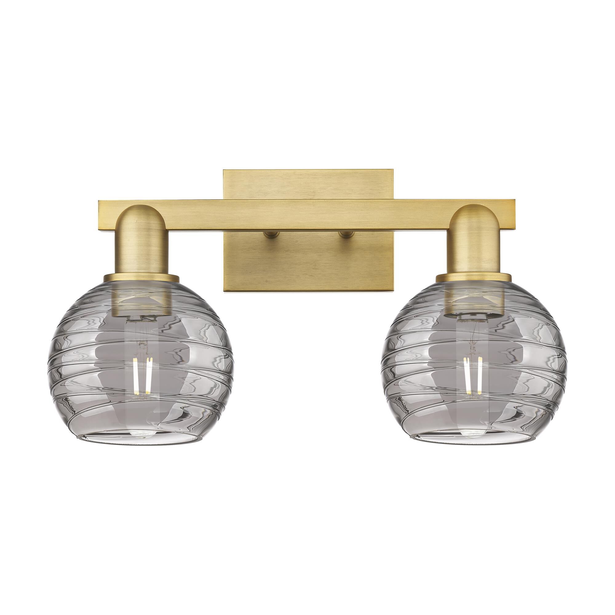 Shown in Brushed Brass finish and Light Smoke Deco Swirl glass