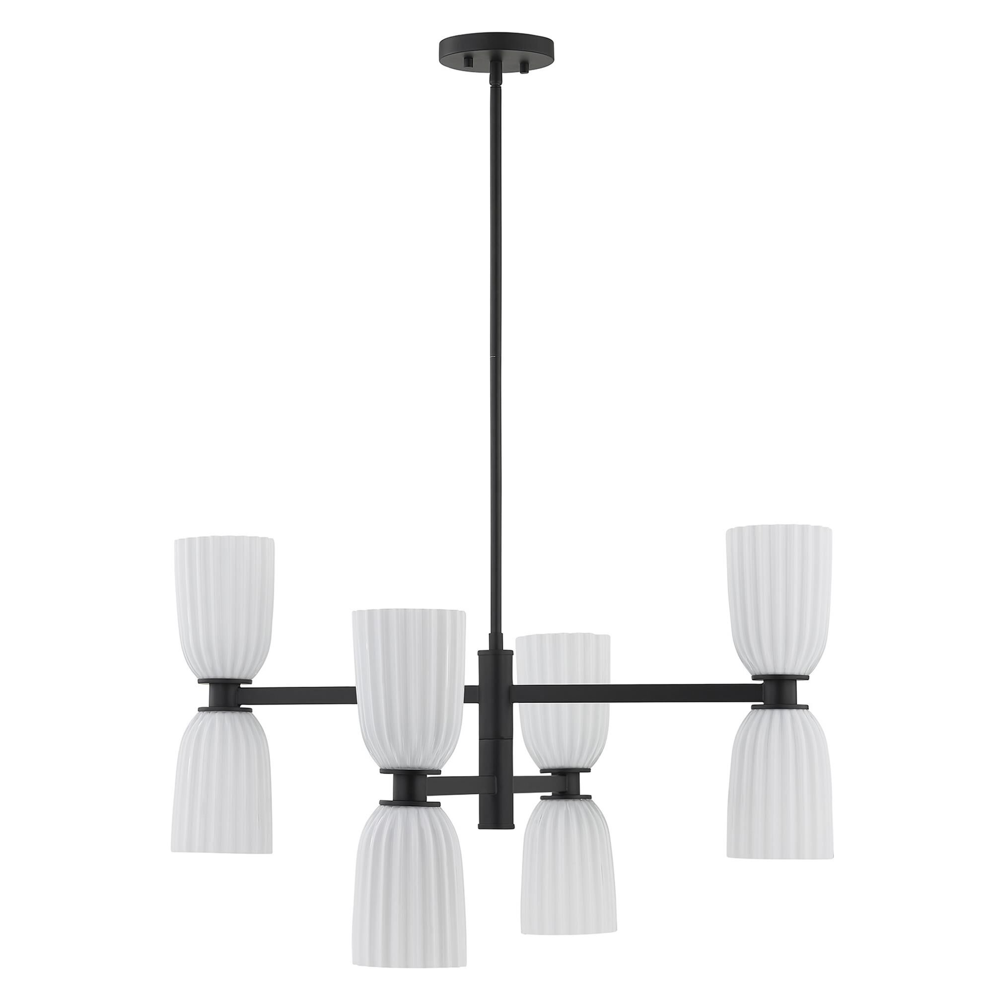 Shown in Matte Black finish and White Opal Ribbed glass