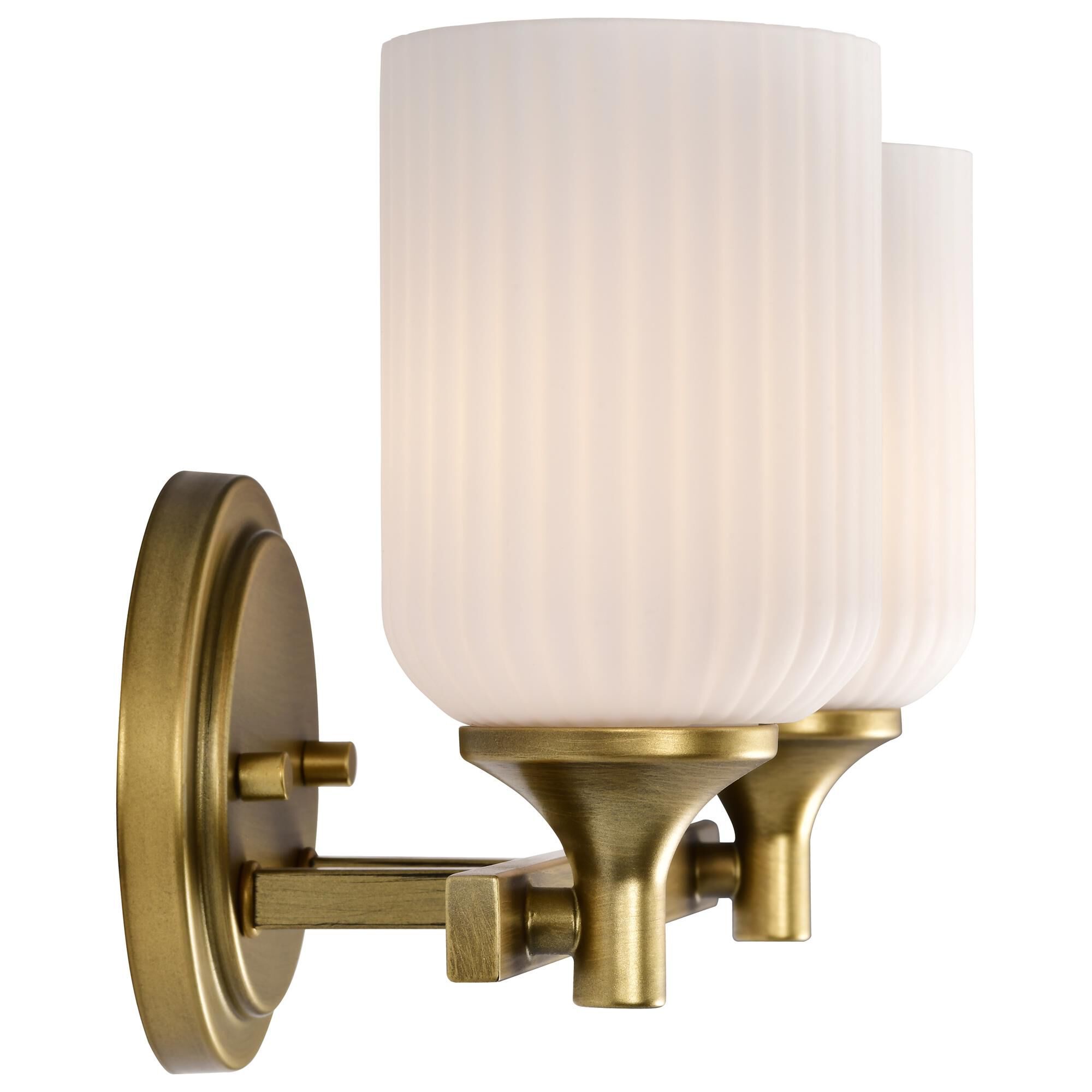 Shown in Natural Brass finish and Frosted Ribbed glass