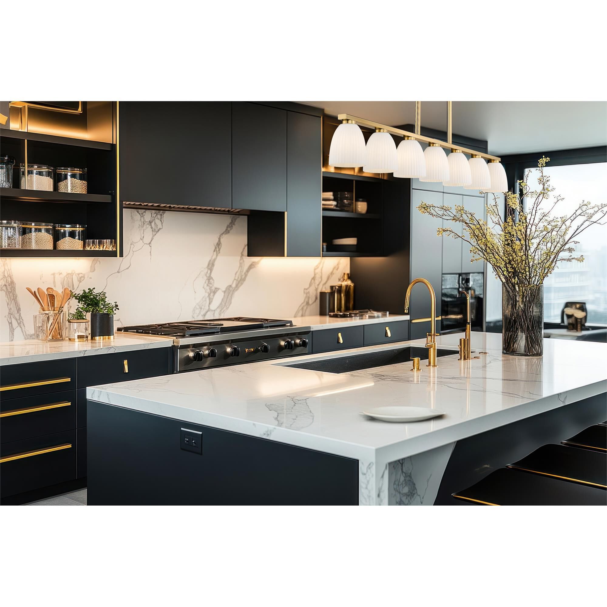 Shown in Modern Gold finish and Matte Opal glass and Matte Opal shade
