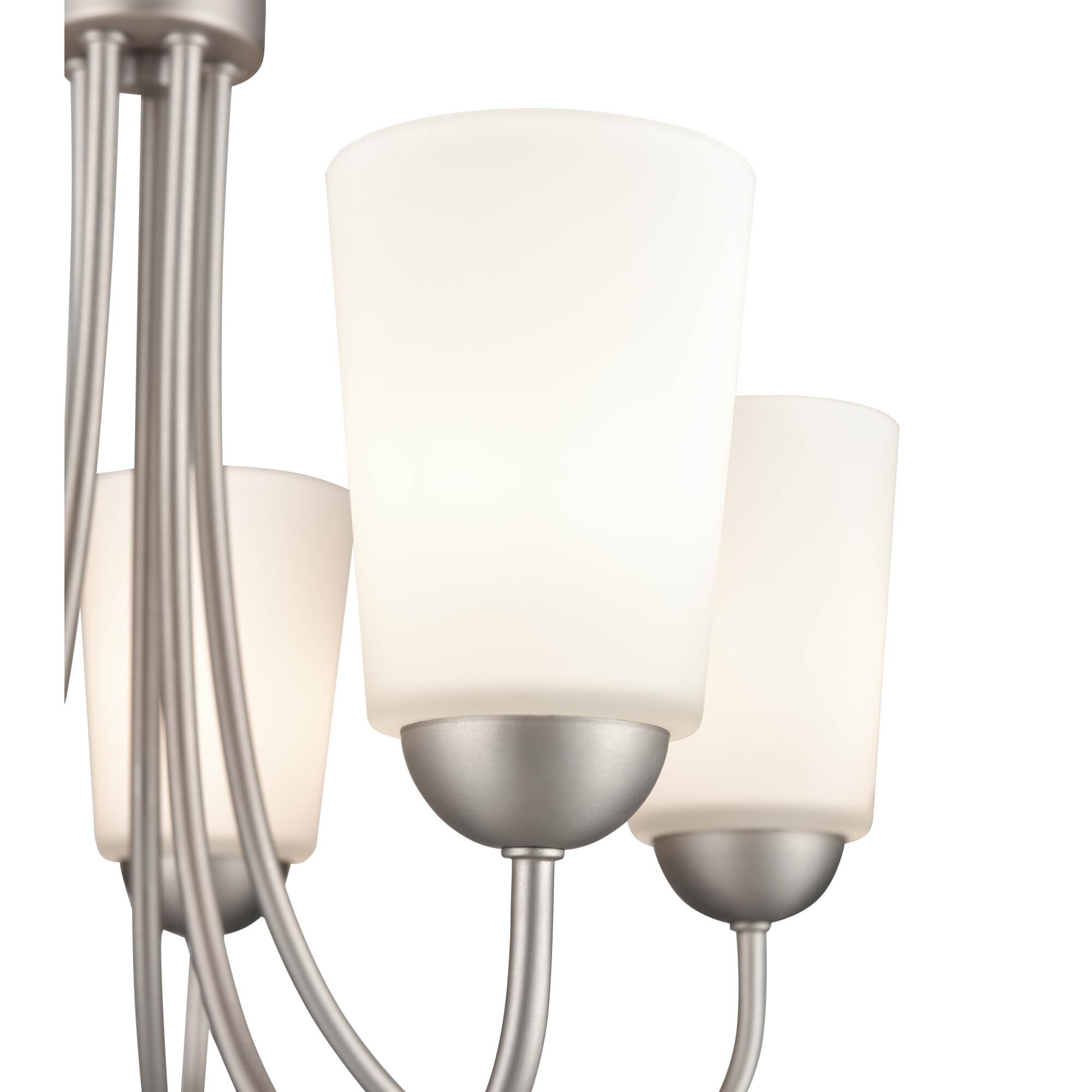 Shown in Satin Nickel finish and Etched White glass