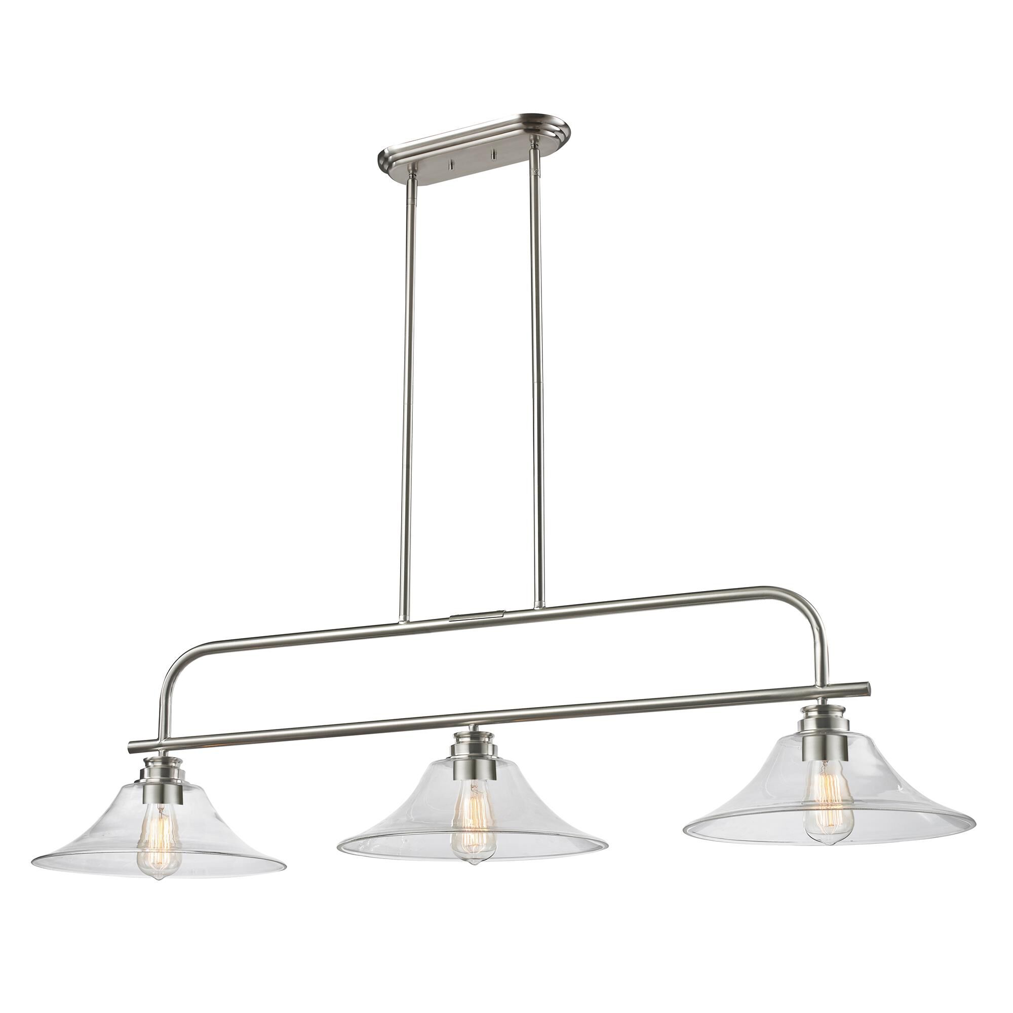Shown in Brushed Nickel finish and Glass shade