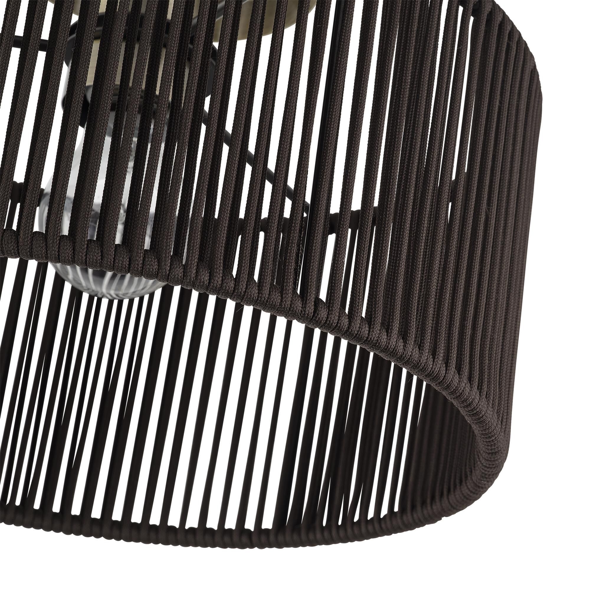 Shown in Antique Brass finish and Hand-Woven Dark Chocolate Color Polyester Rope shade