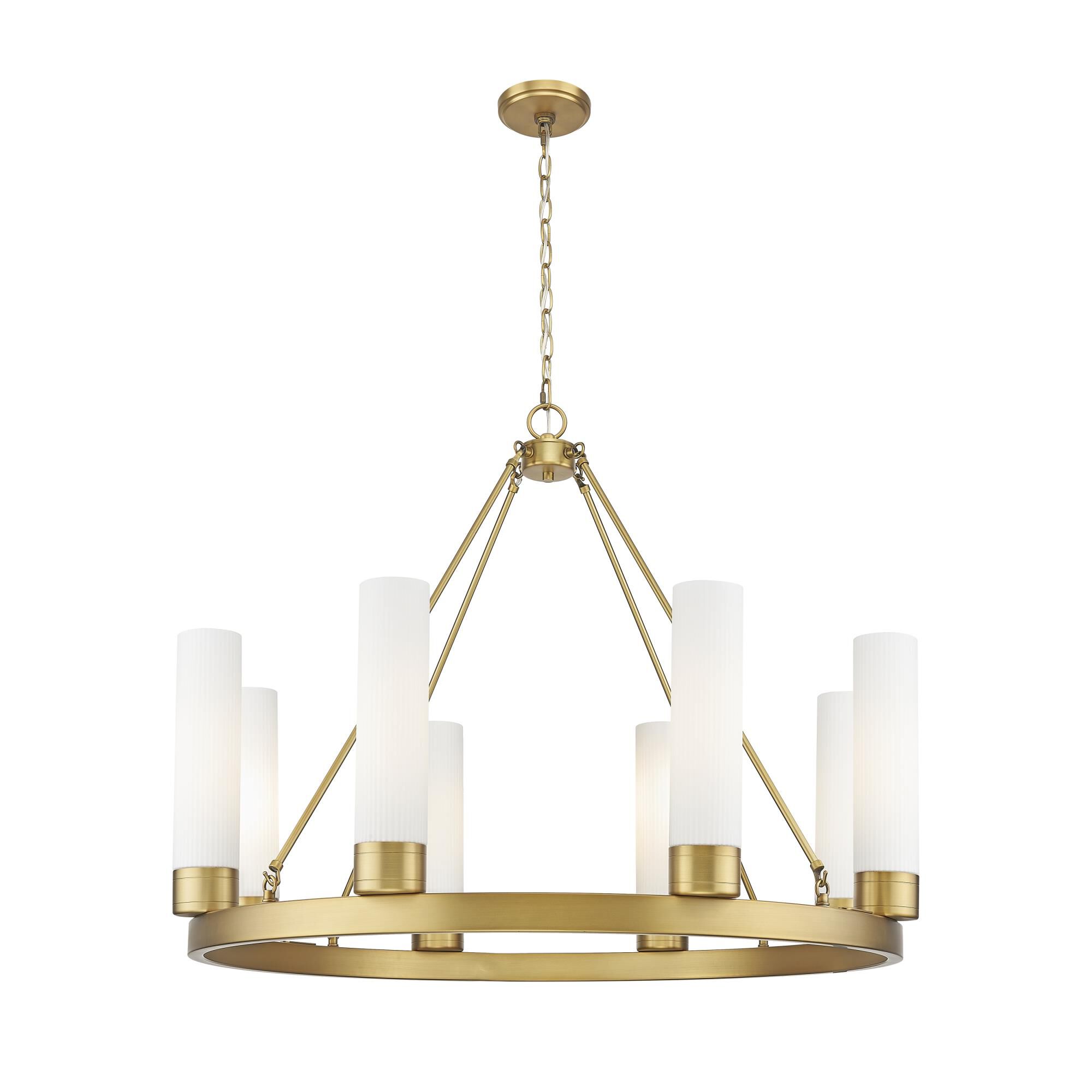 Shown in Brushed Brass finish and Striped White glass