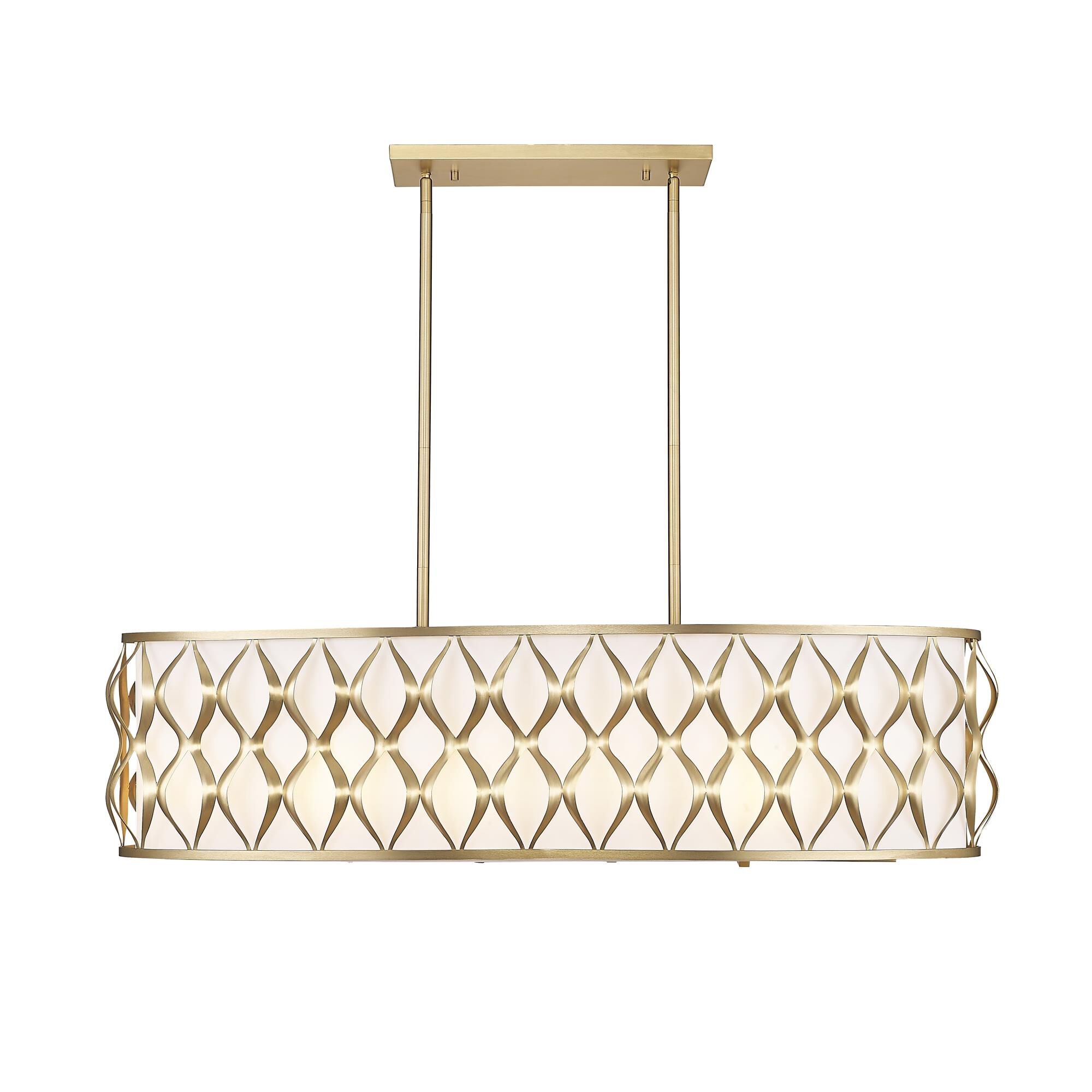 Shown in Modern Gold finish and White glass and White shade