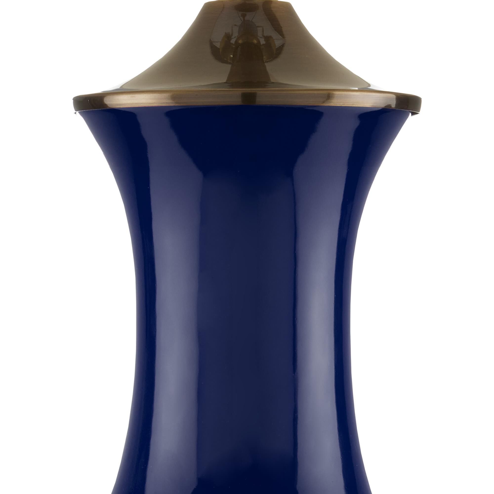Shown in Blue, Antique Brass finish and Eggshell Polyester shade