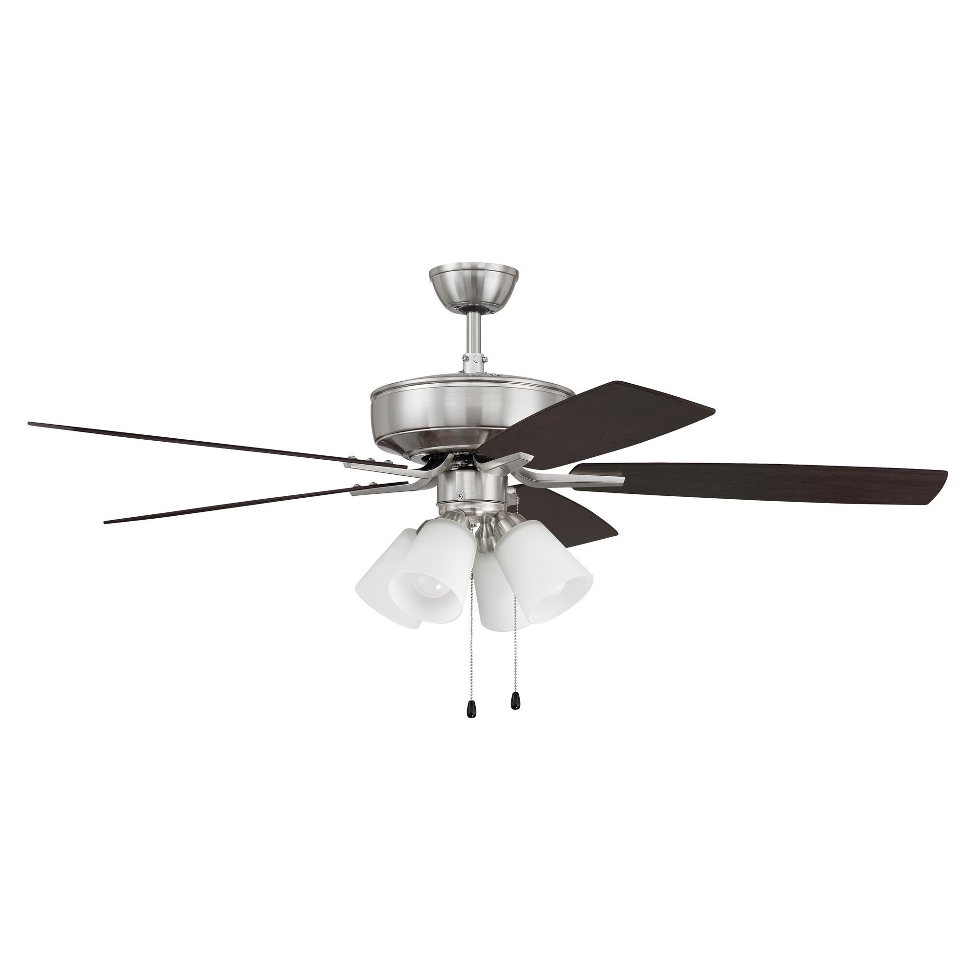 Shown in Brushed Polished Nickel finish and White Frost glass and Yes shade
