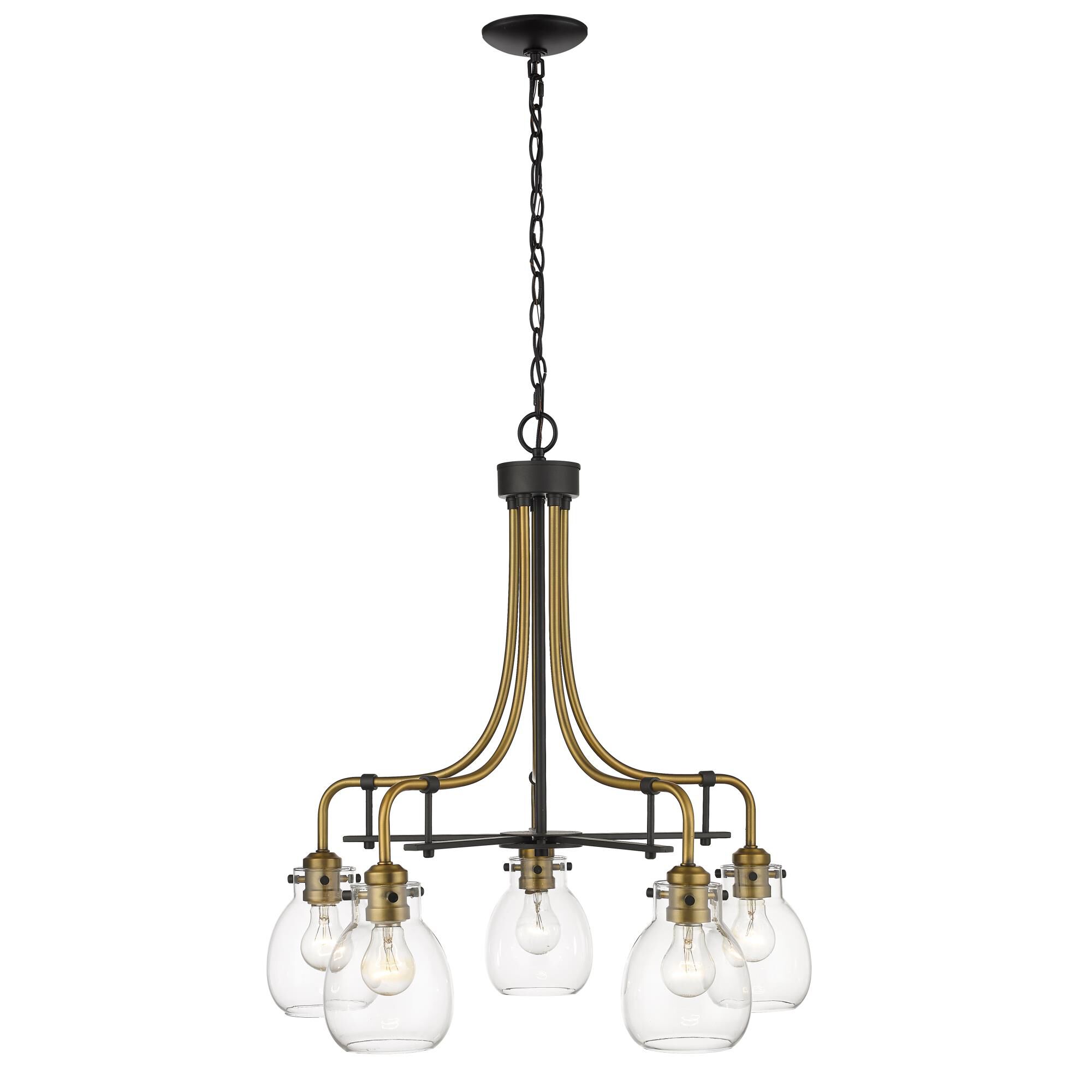 Shown in Matte Black + Olde Brass finish and Glass shade