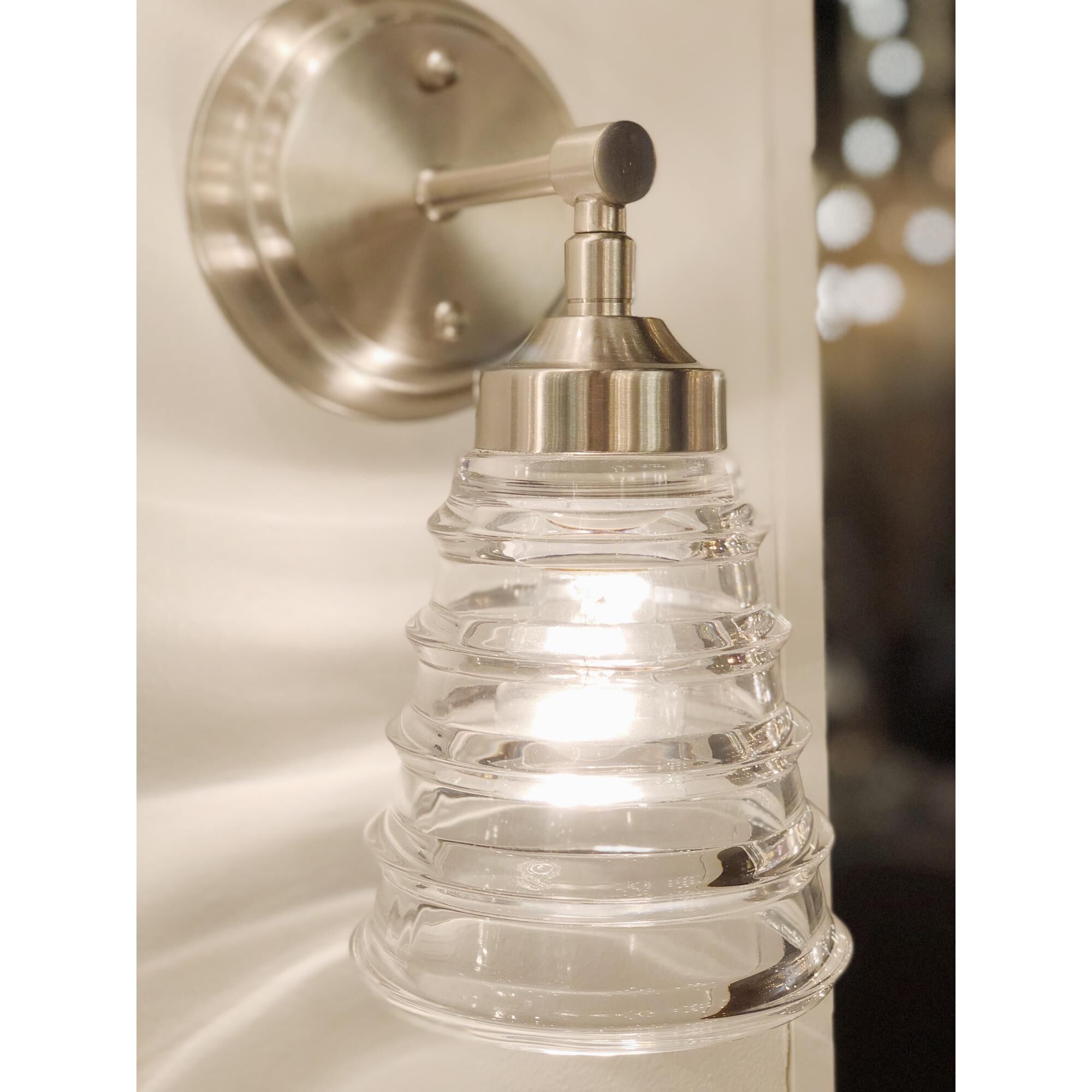 Shown in Brushed Nickel finish and Clear Swirled Recycled glass and Recycled Glass shade