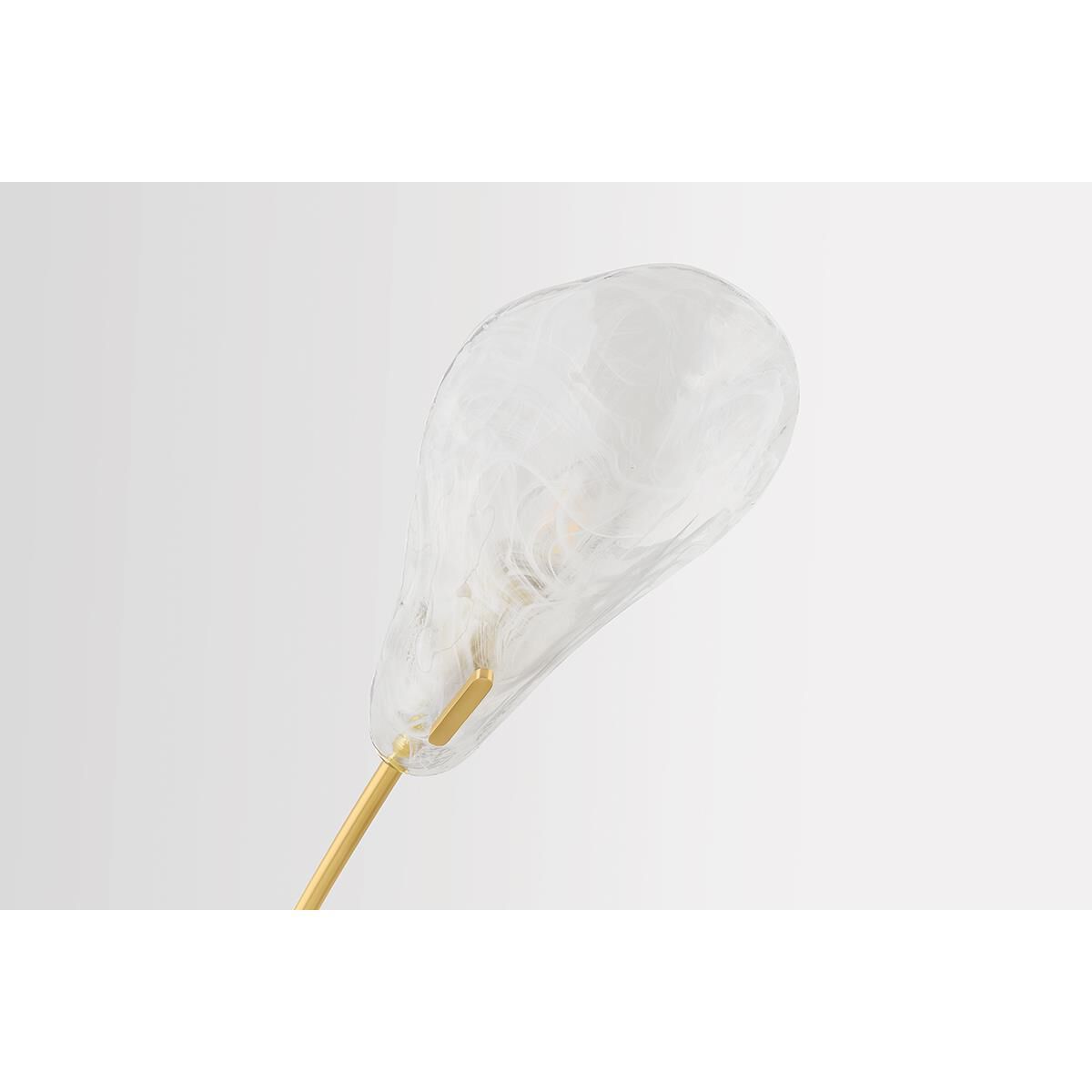 Shown in Aged Brass finish and Piastre With White Swirl glass