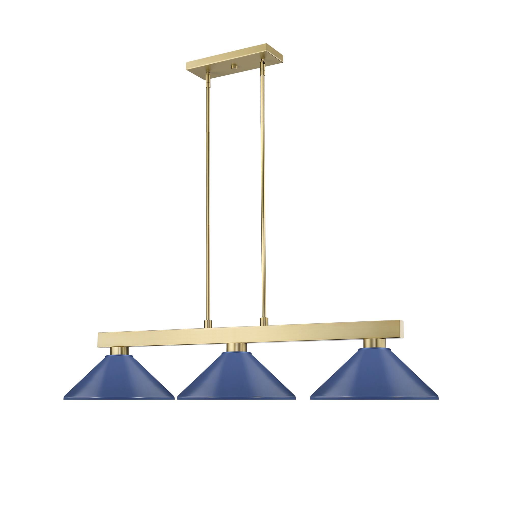Shown in Modern Gold finish and Navy Blue glass and Navy Blue shade