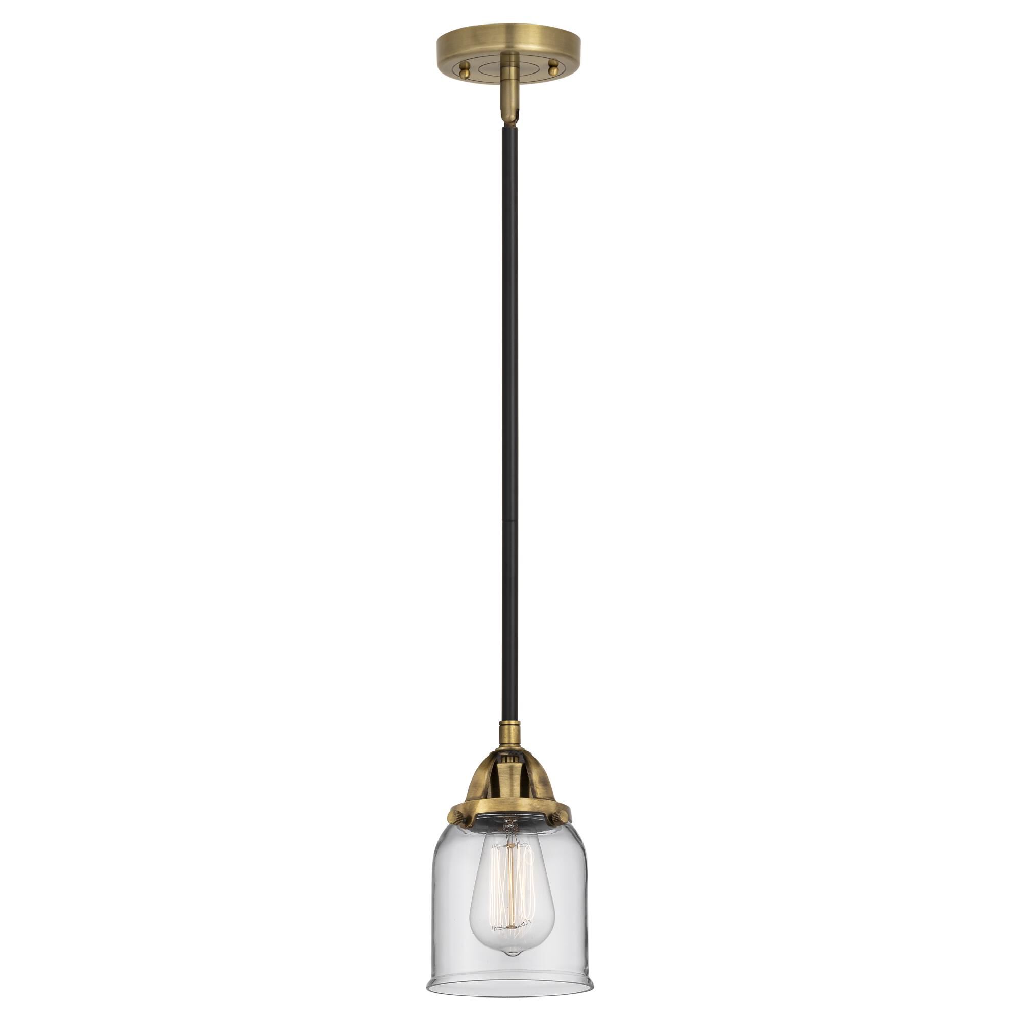 Shown in Black Antique Brass finish and Clear Small Bell glass and No Shade shade