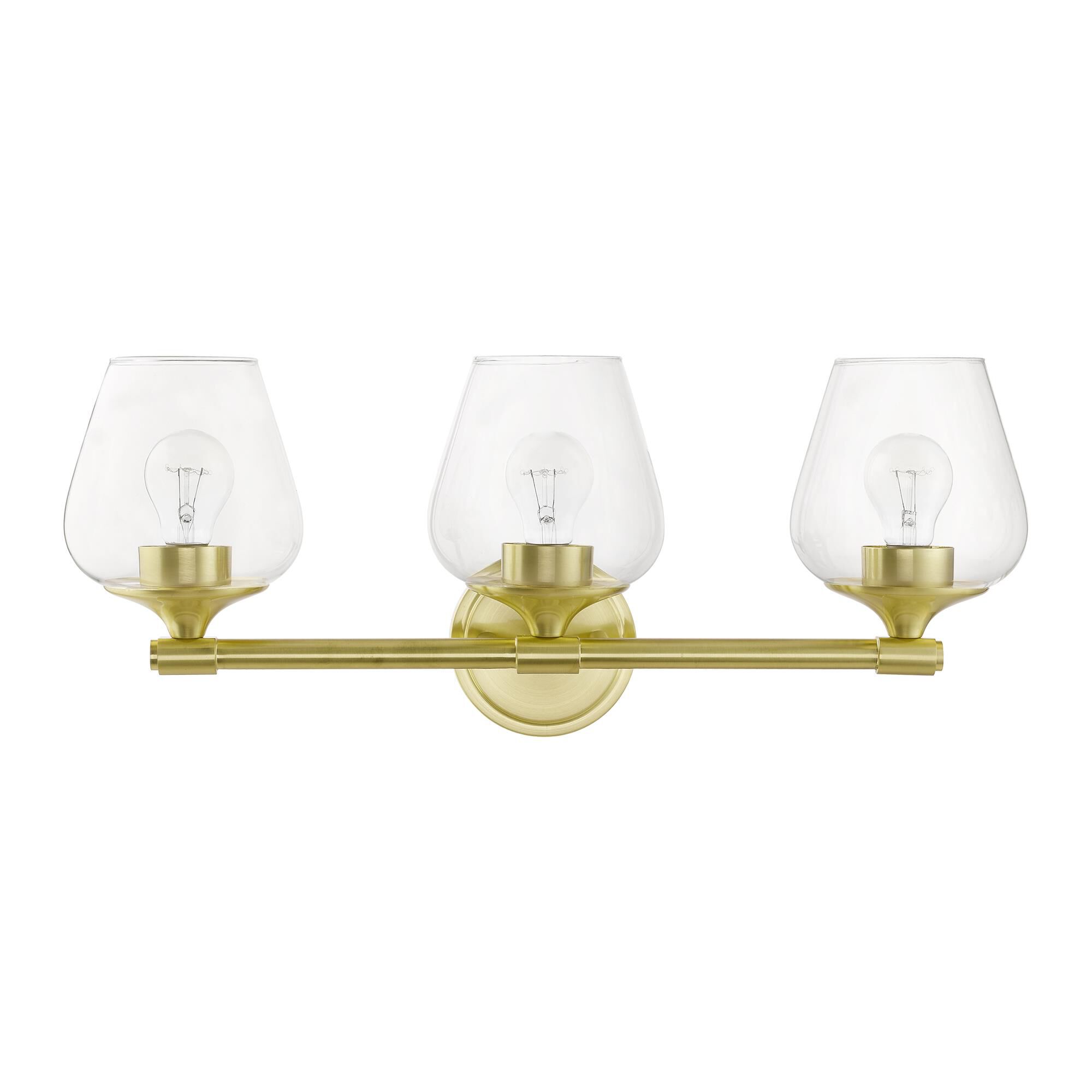 Shown in Satin Brass finish and Clear glass