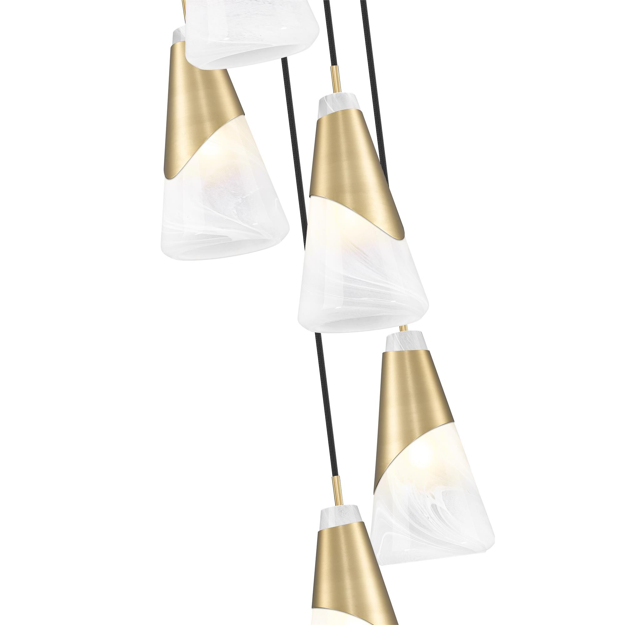 Shown in Modern Gold finish and White Swirl glass and White Swirl shade