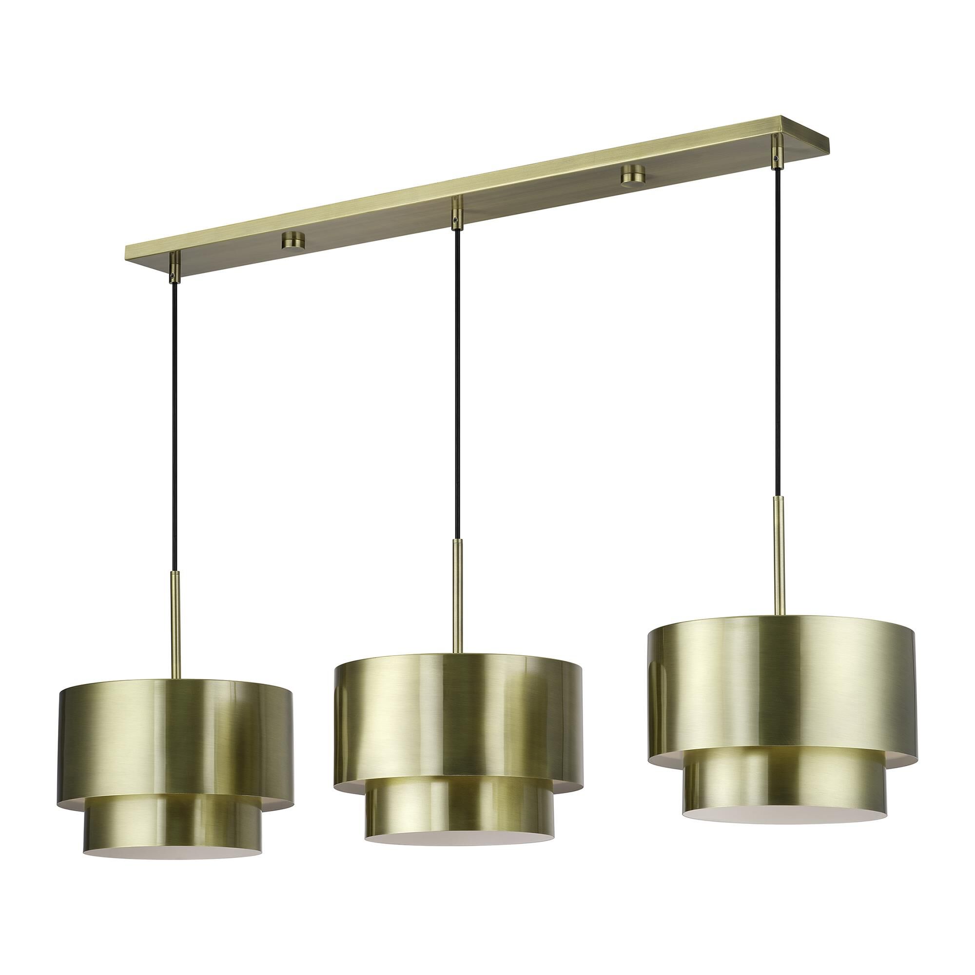 Shown in Antique Brass finish and Antique Brass Steel with Shiny White Inside shade