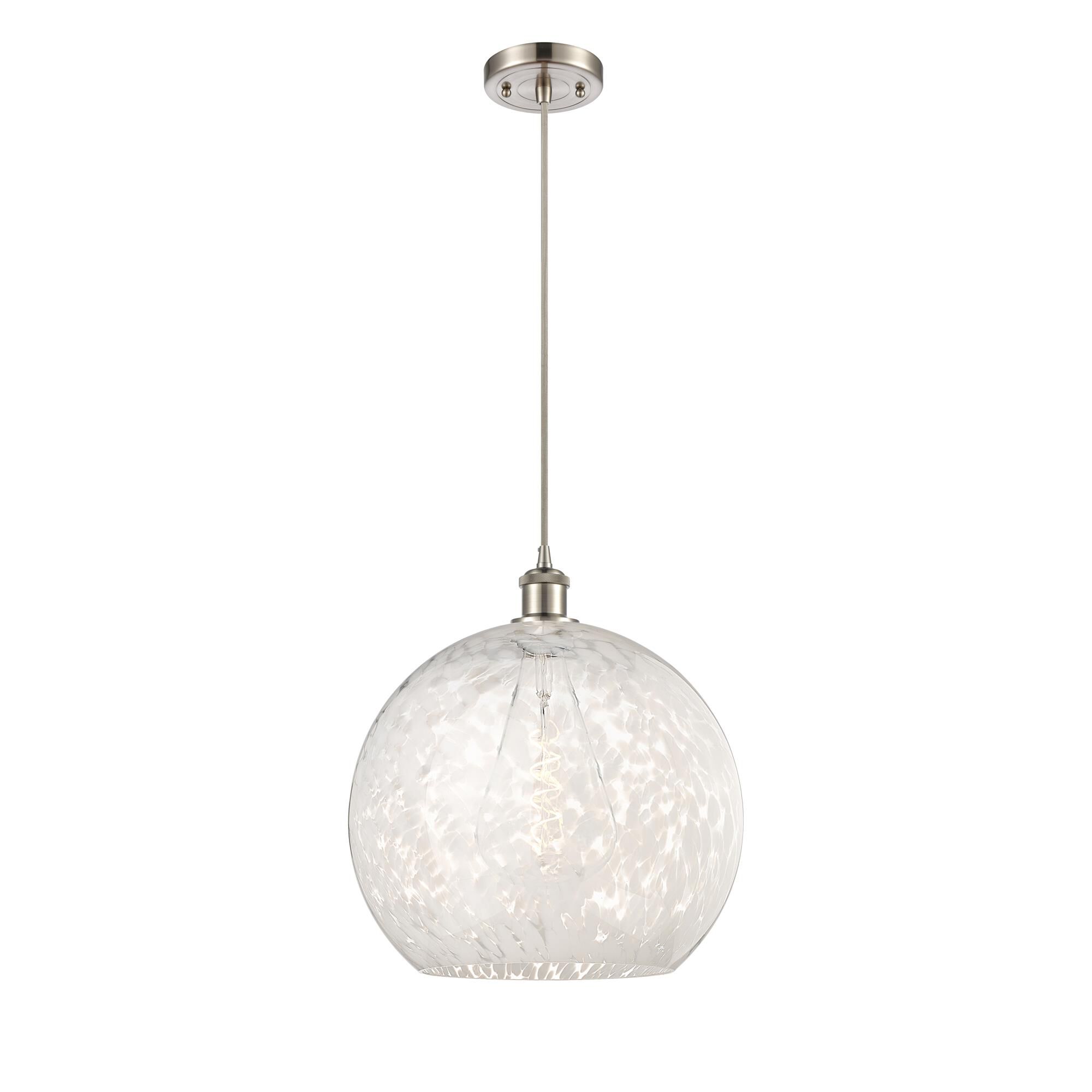 Shown in Brushed Satin Nickel finish and White Mouchette glass