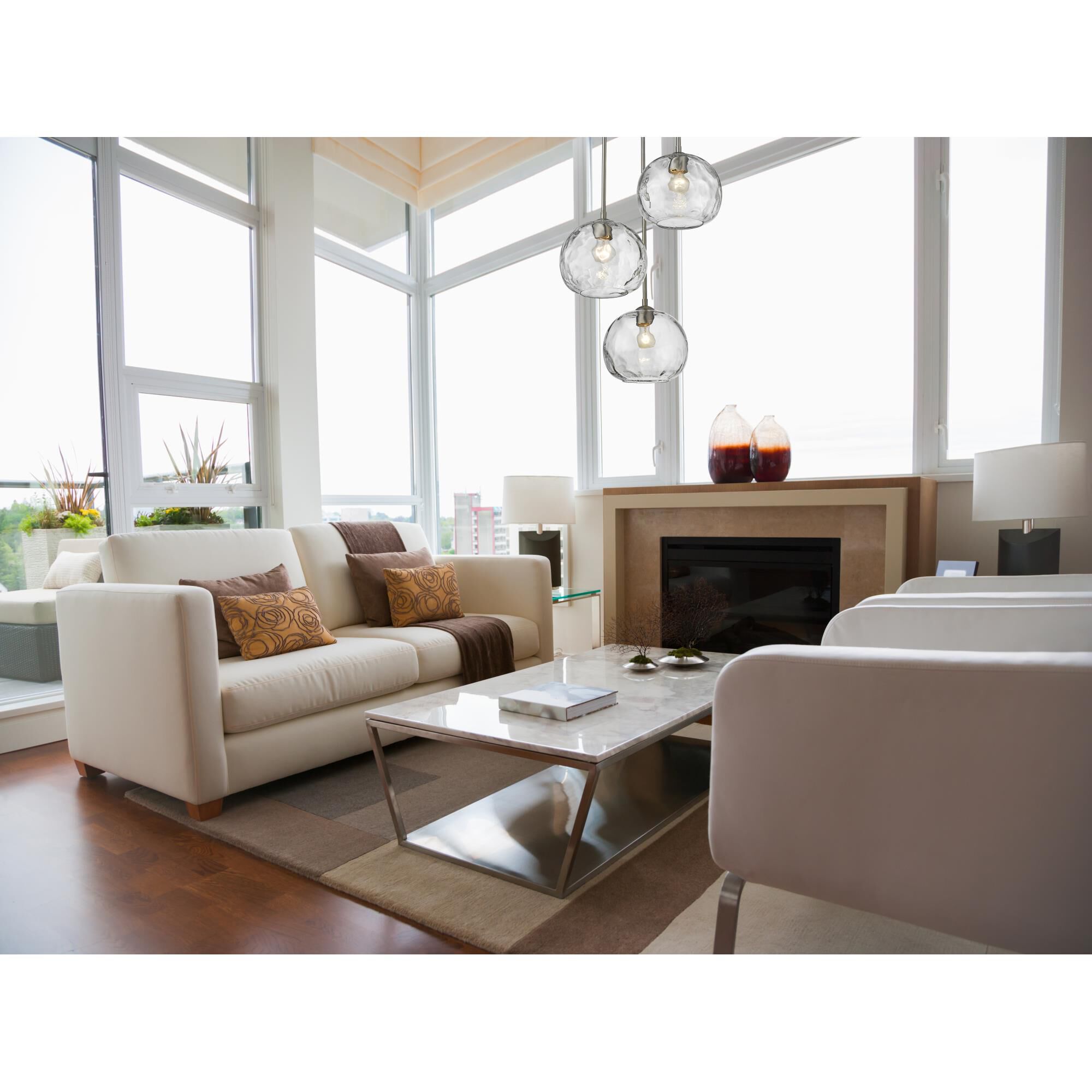 Shown in Brushed Nickel finish and Glass shade