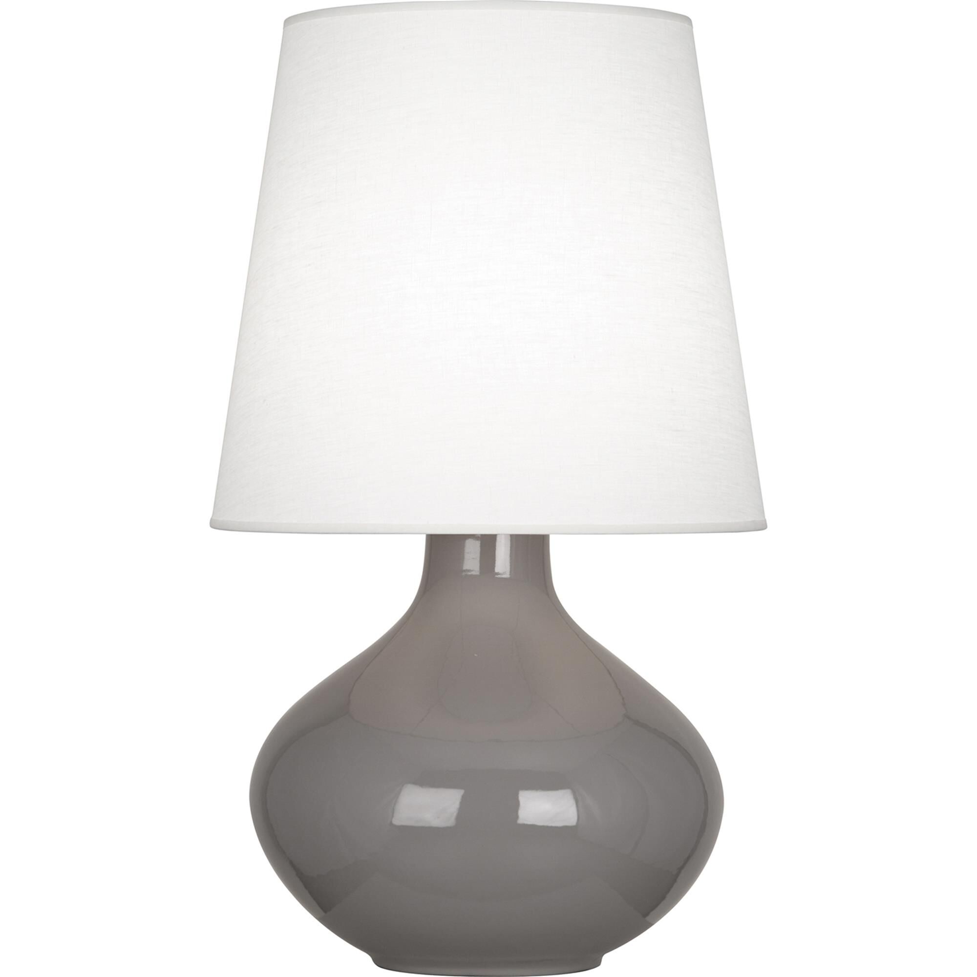 Shown in Smoky Taupe Glazed Ceramic finish and Oyster Linen shade