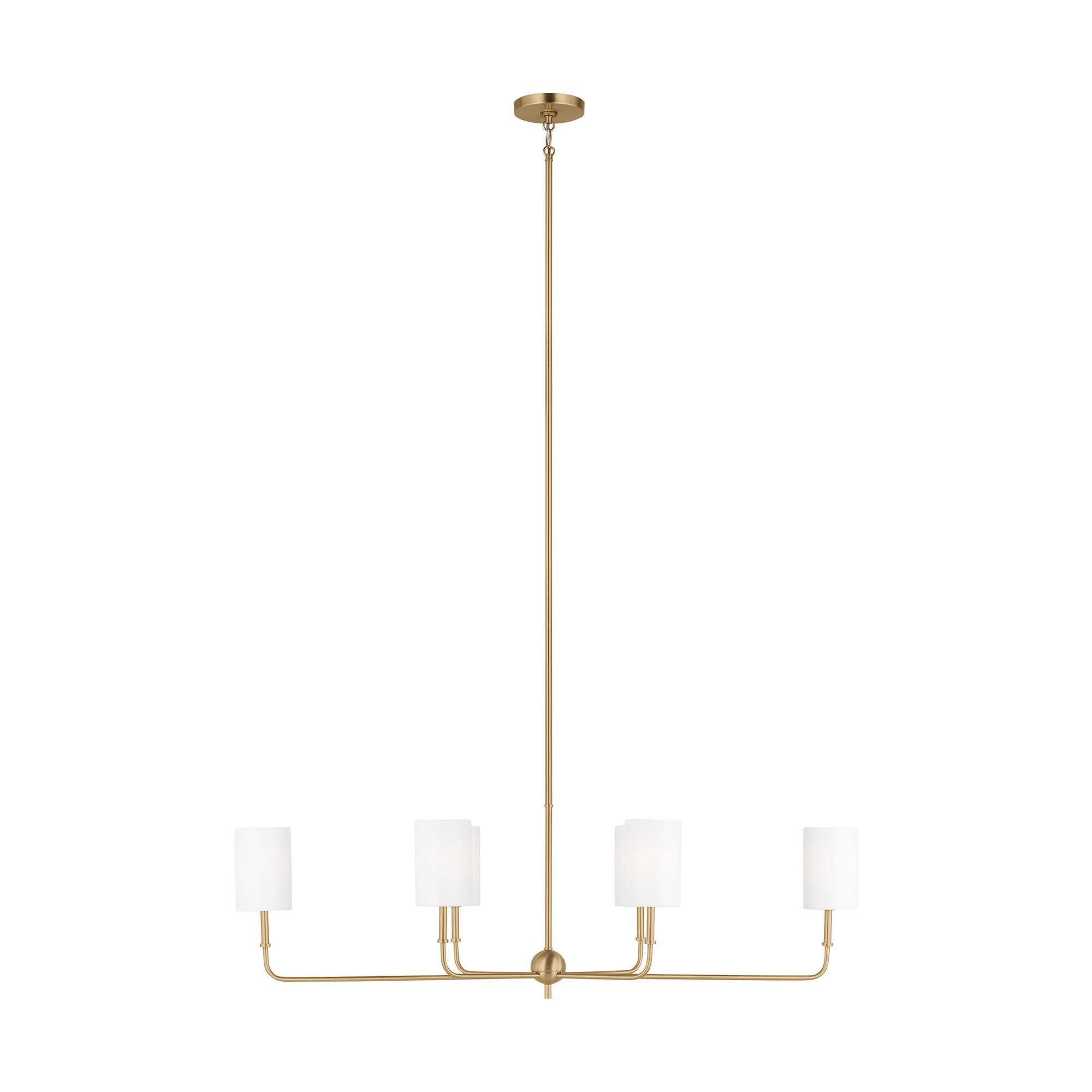 Shown in Satin Brass finish and White Linen glass and White Linen Fabric s shade