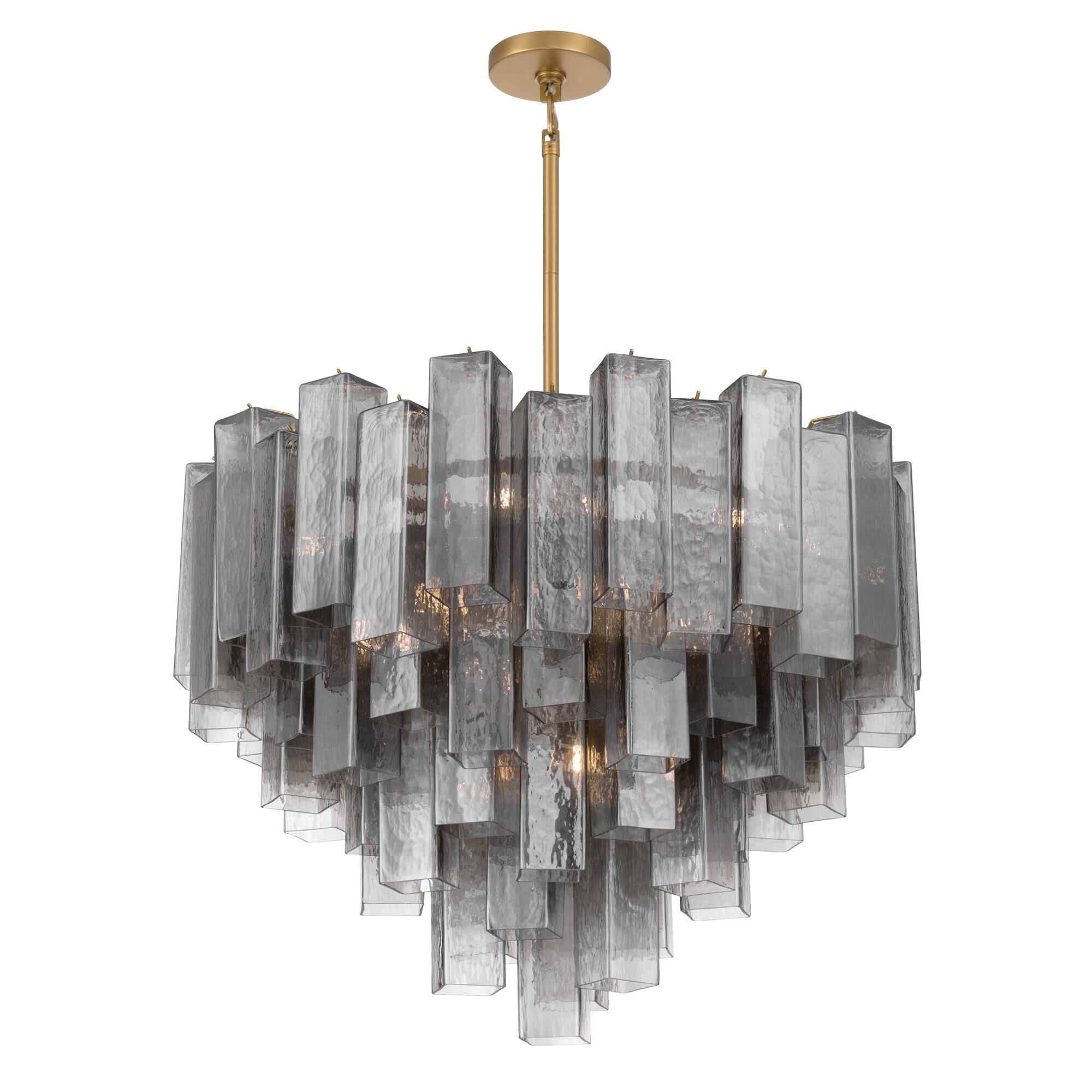 Shown in Legacy Brass finish and Grey Smoke Handmade glass