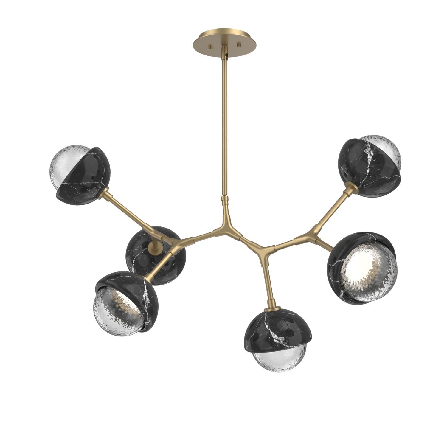 Shown in Novel Brass finish and Clear glass and Black Marble accent