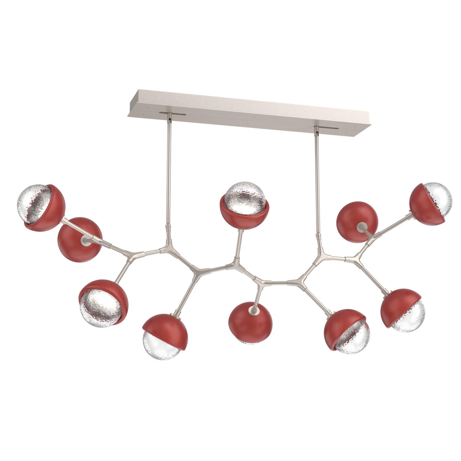 Shown in Beige Silver finish and Clear glass and Cinnamon Red accent
