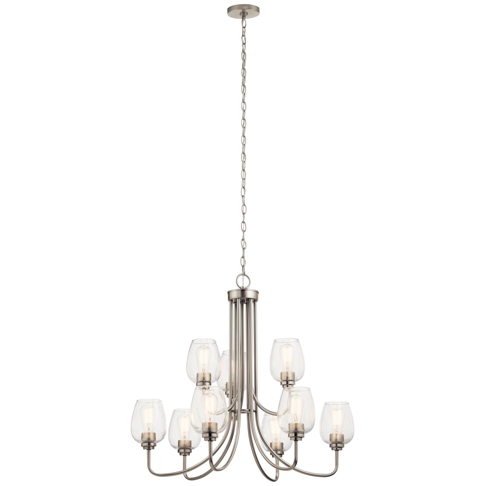 Shown in Brushed Nickel finish and Clear Seeded glass