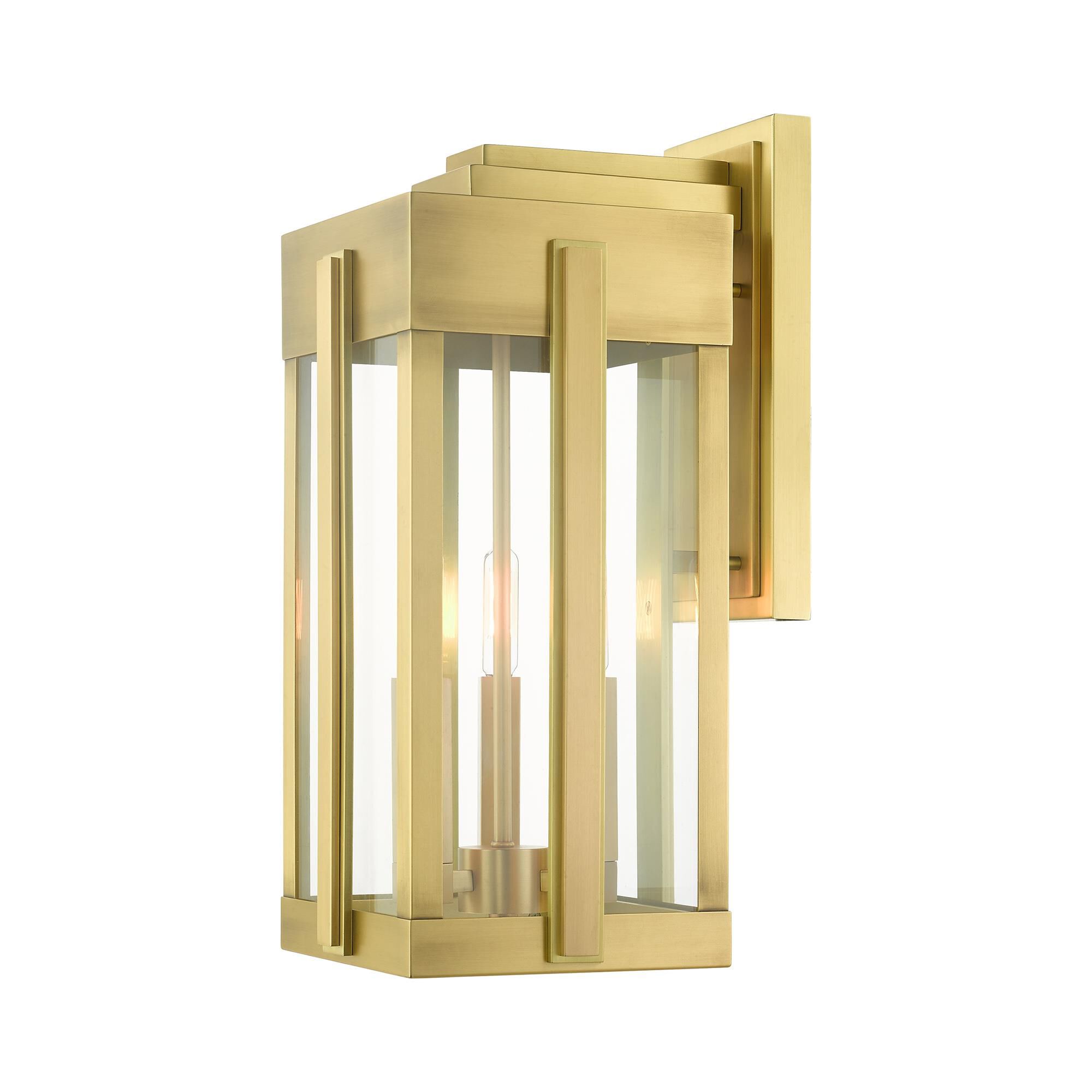 Shown in Natural Brass finish and Clear glass