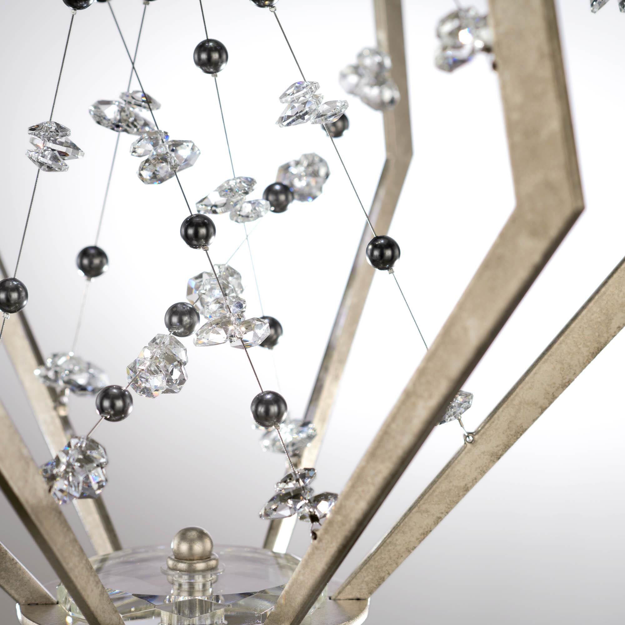 Shown in Antique Silver With Tahitian Silver Pearl finish and Radiance crystal and Crystal glass