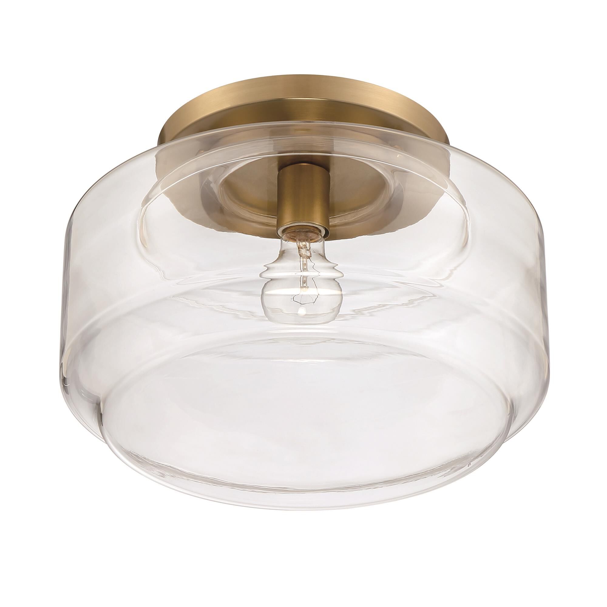 Shown in Satin Brass finish and Clear glass and Glass shade