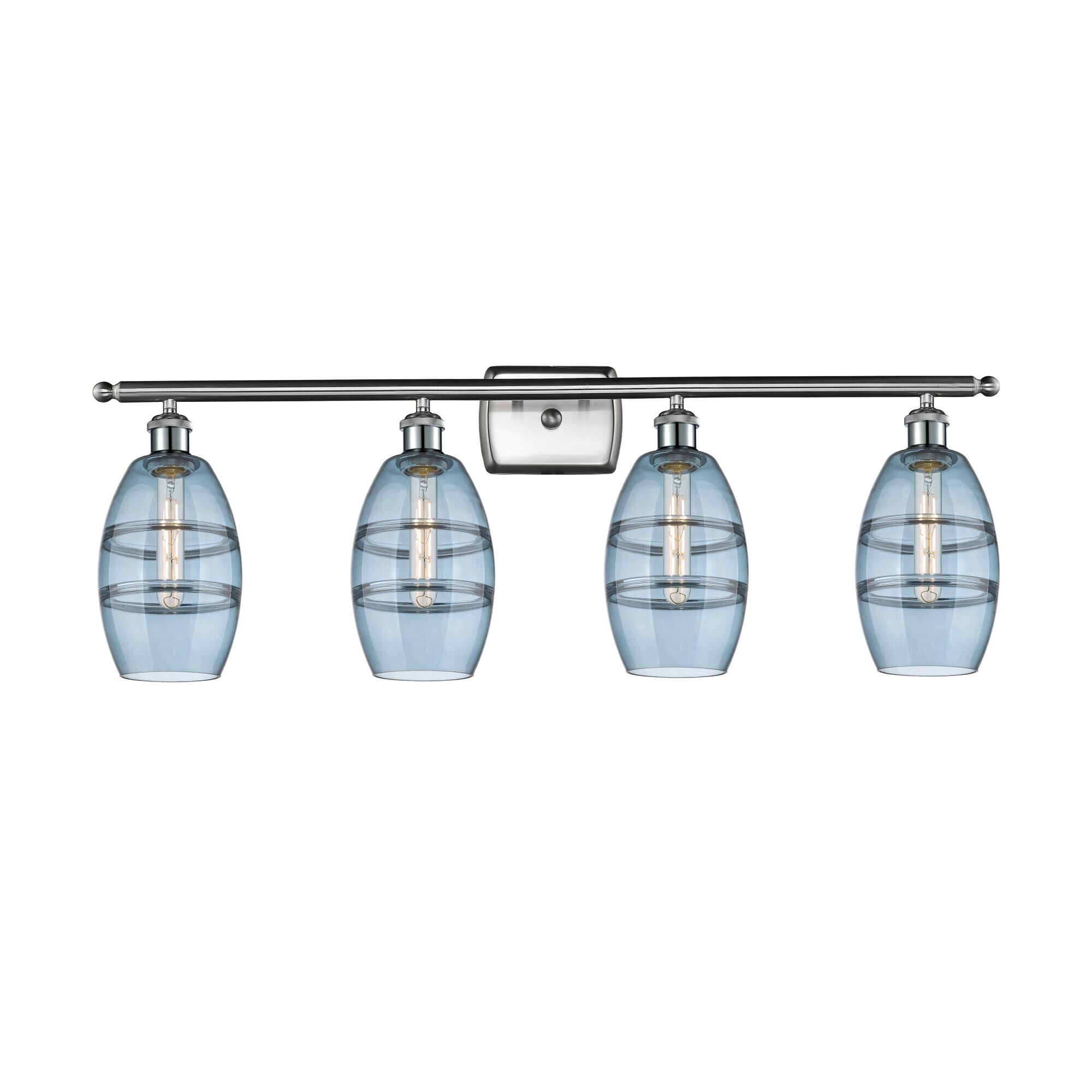 Shown in Brushed Satin Nickel finish and Princess Blue glass