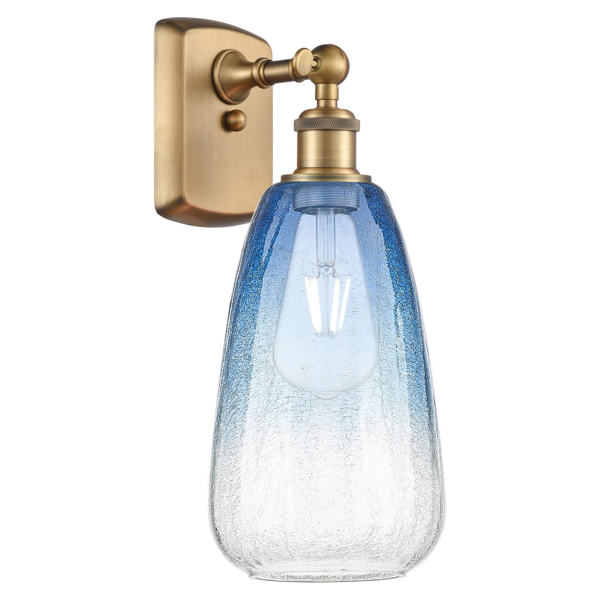 Shown in Brushed Brass finish and Sapphire Blue glass