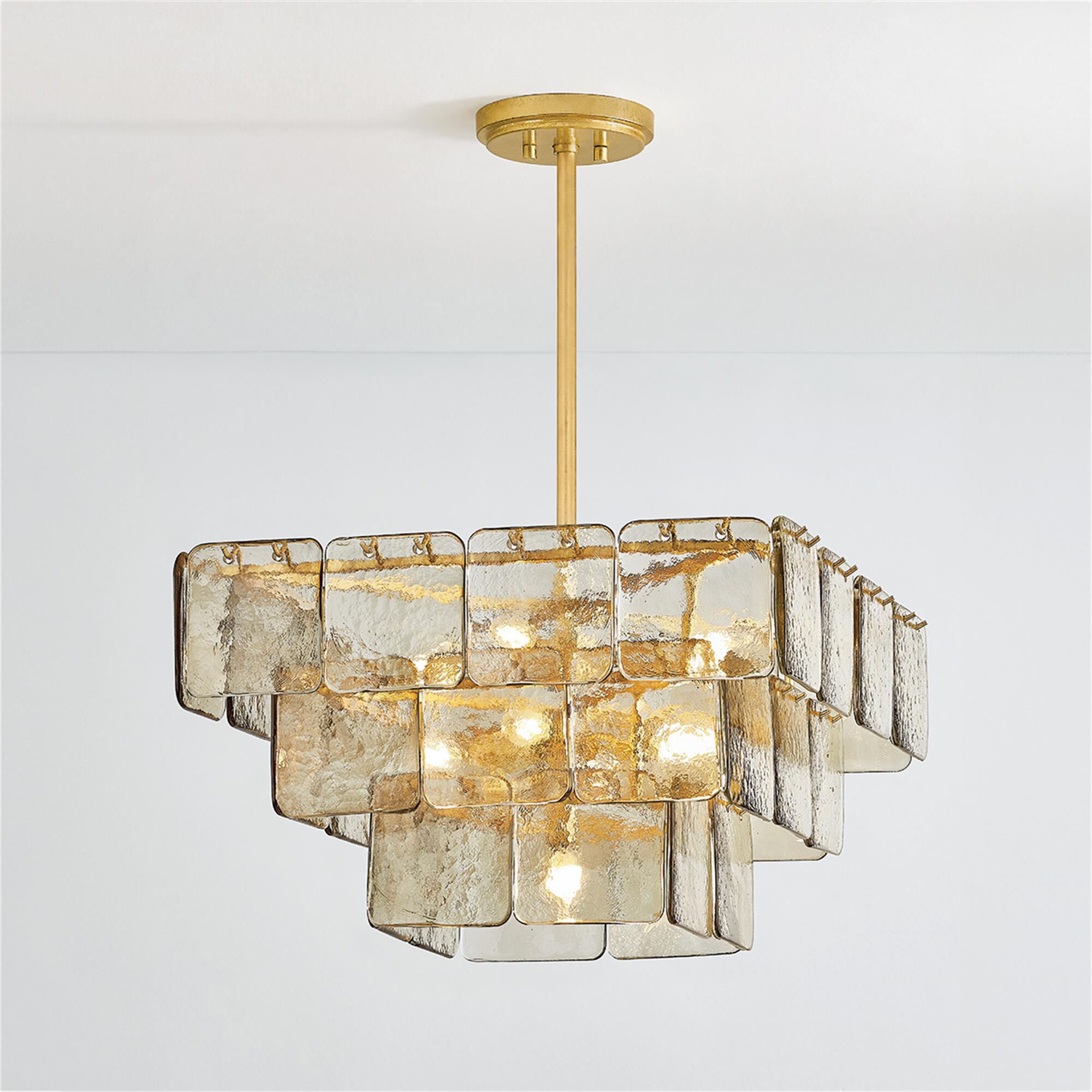 Shown in Vintage Gold Leaf finish and Dark Champagne Piastre glass