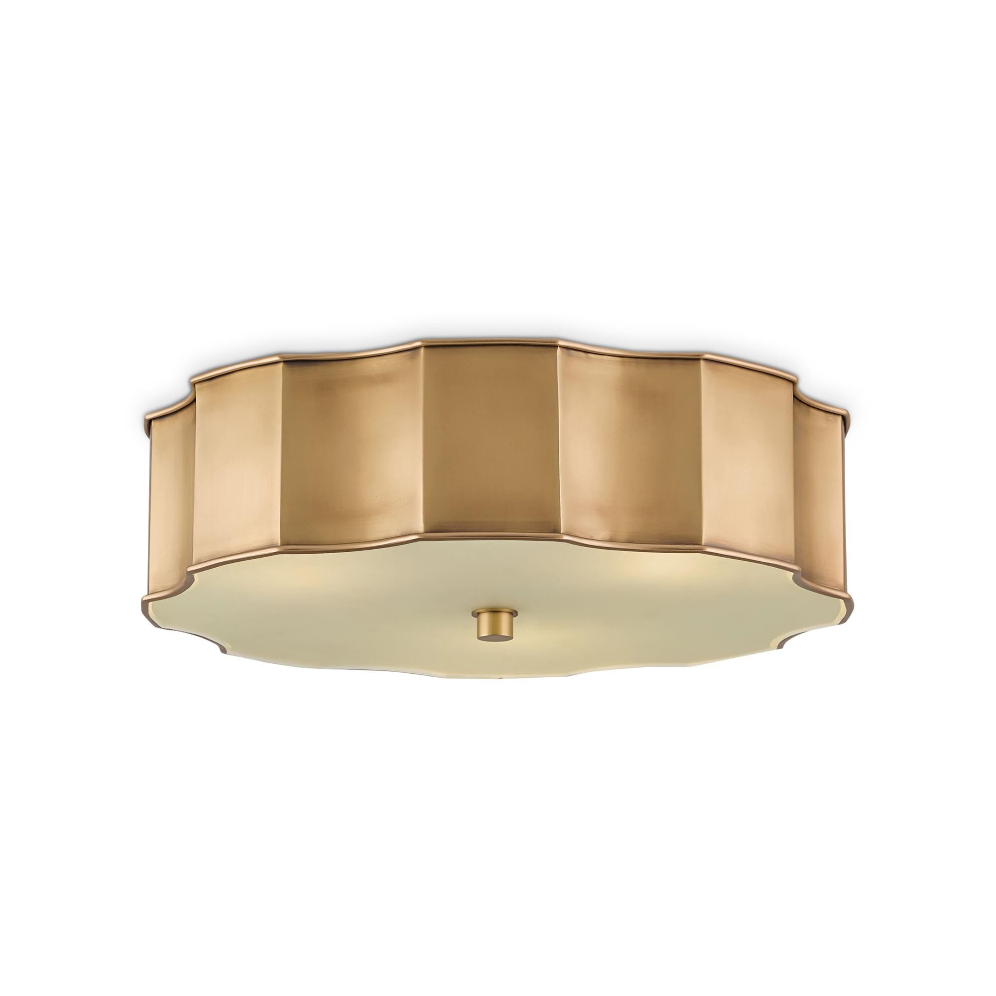 Shown in Antique Brass finish and Opaque glass