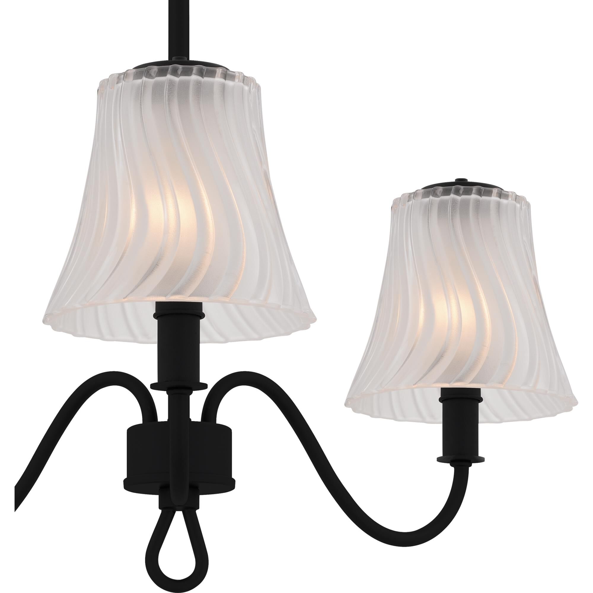 Shown in Matte Black finish and Clear Outside Sandblasted Inside Swirl Glass shade