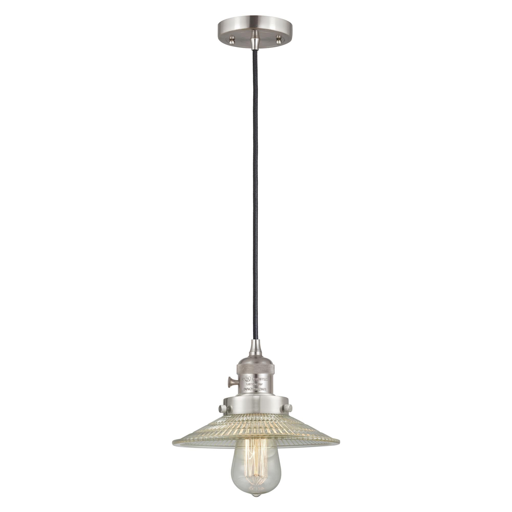 Shown in Brushed Satin Nickel finish and Clear glass
