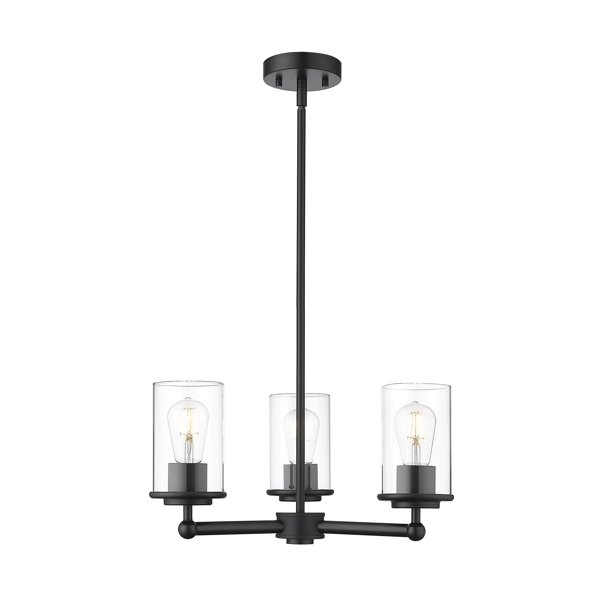 Shown in Matte Black finish and Clear glass and Clear shade