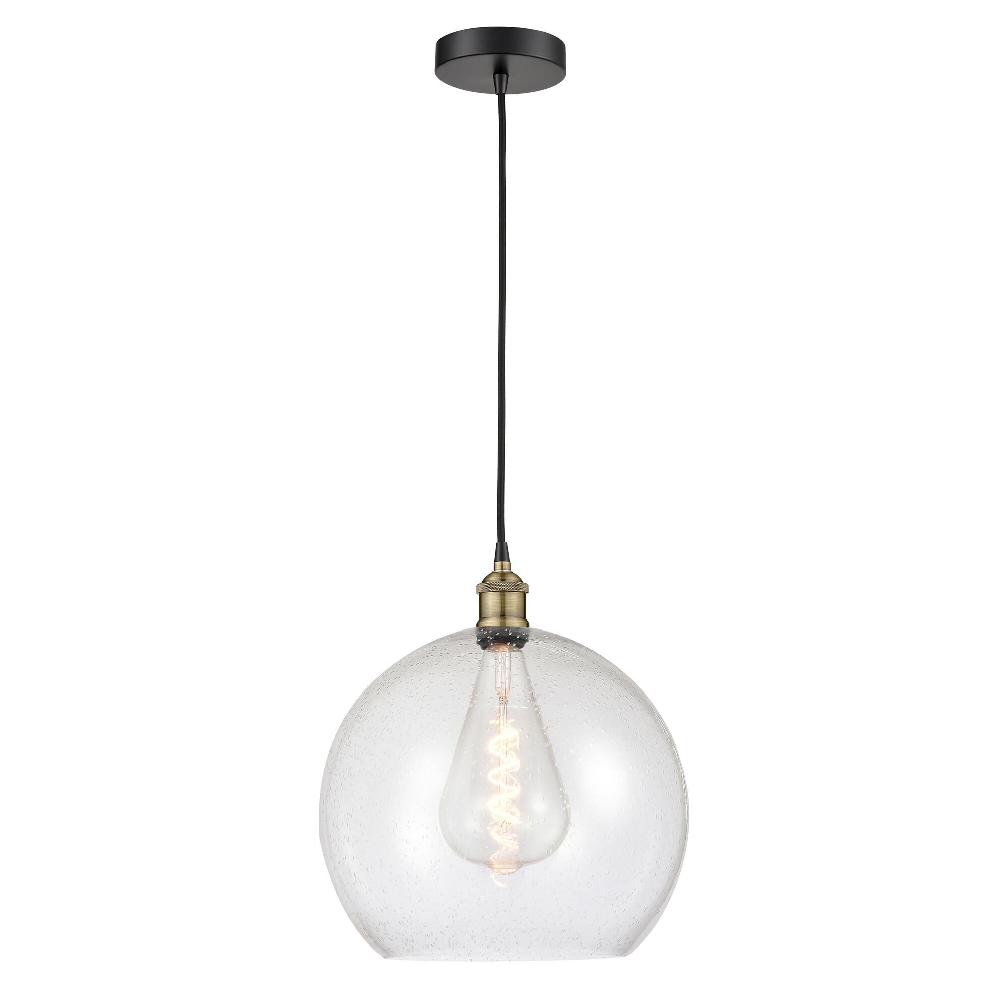 Shown in Black Antique Brass finish and Seedy glass