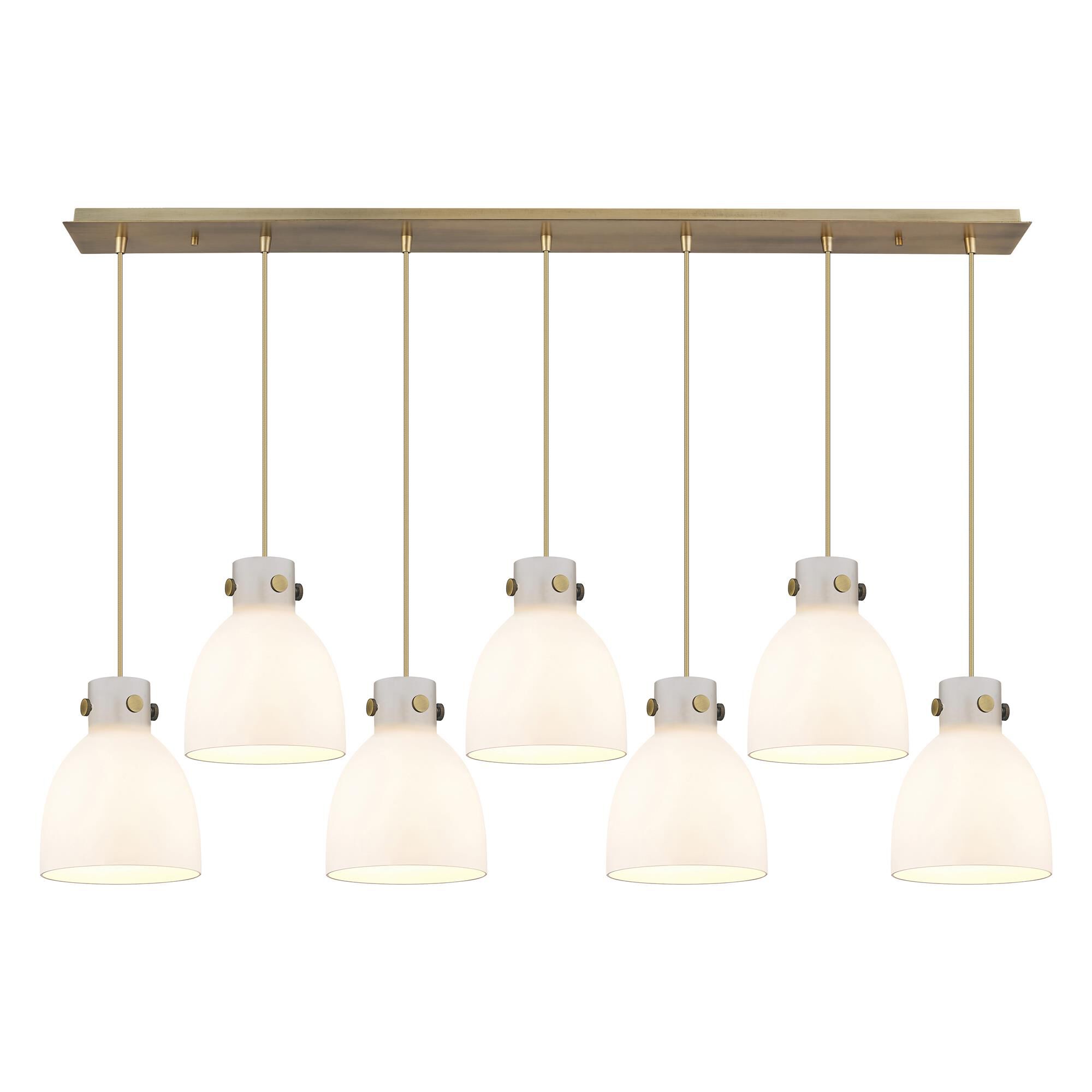 Shown in Brushed Brass finish and White glass and White Glass shade
