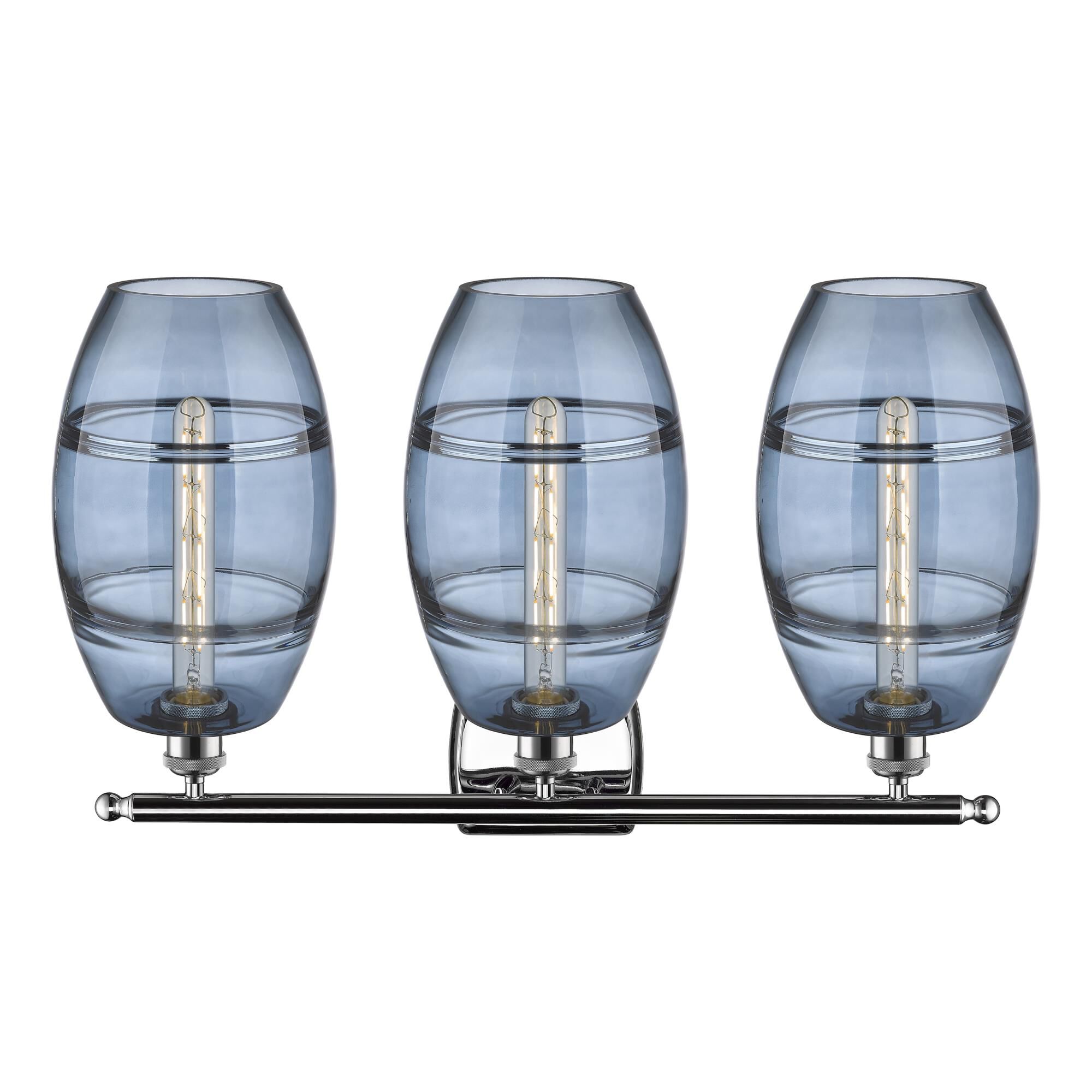 Shown in Polished Chrome finish and Princess Blue glass