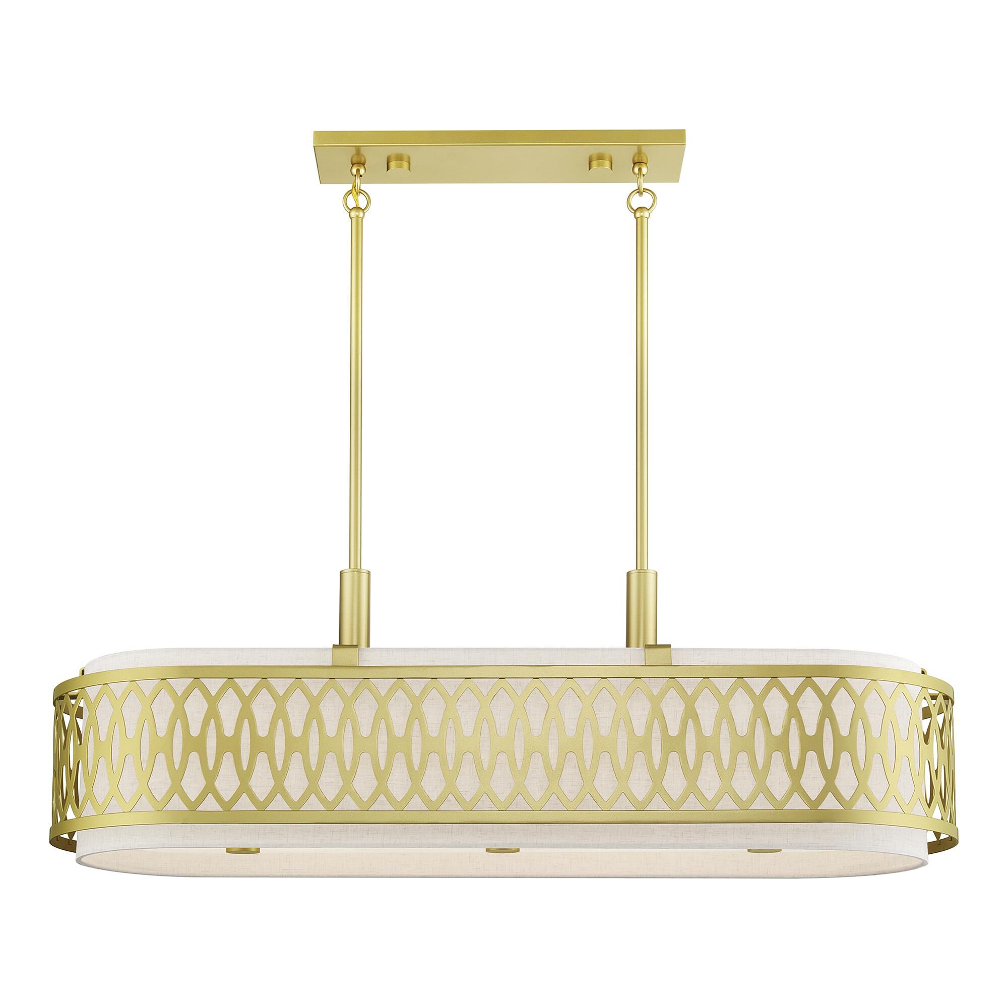 Shown in Soft Gold finish and Hand Crafted Oatmeal Color Hardback shade