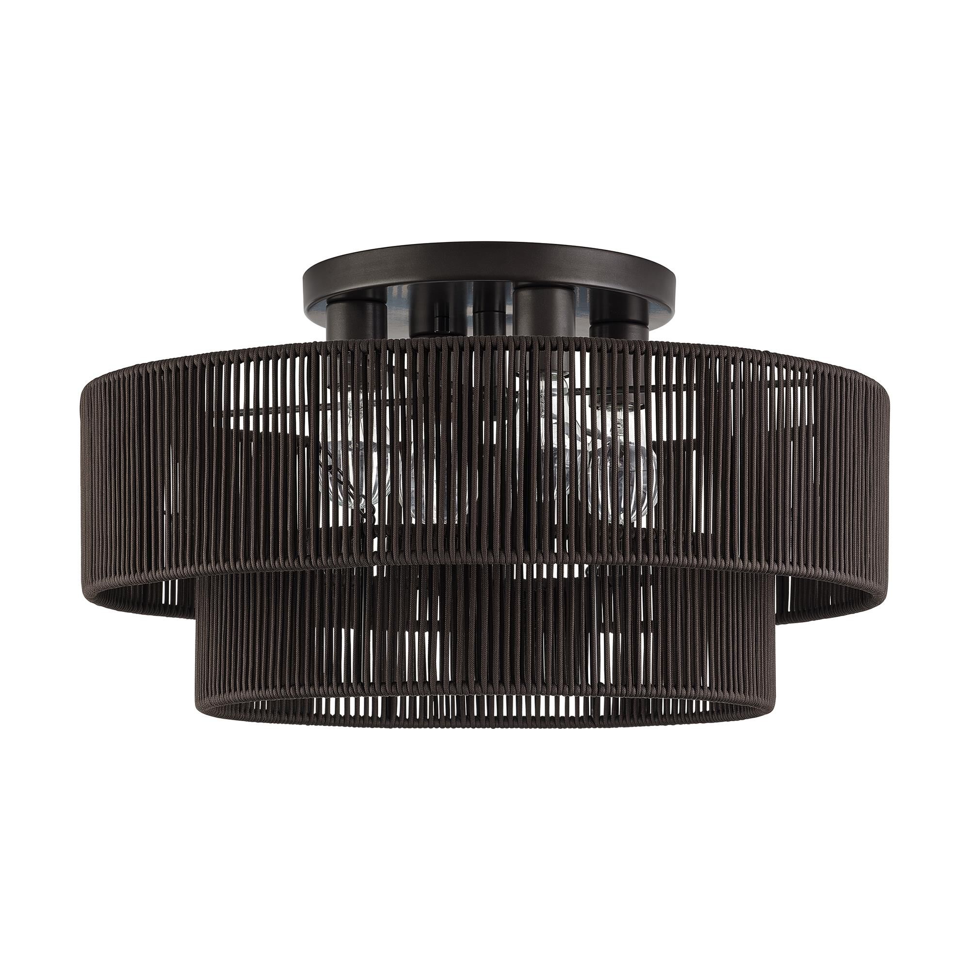 Shown in English Bronze finish and Hand-Woven Dark Chocolate Color Polyester Rope shade