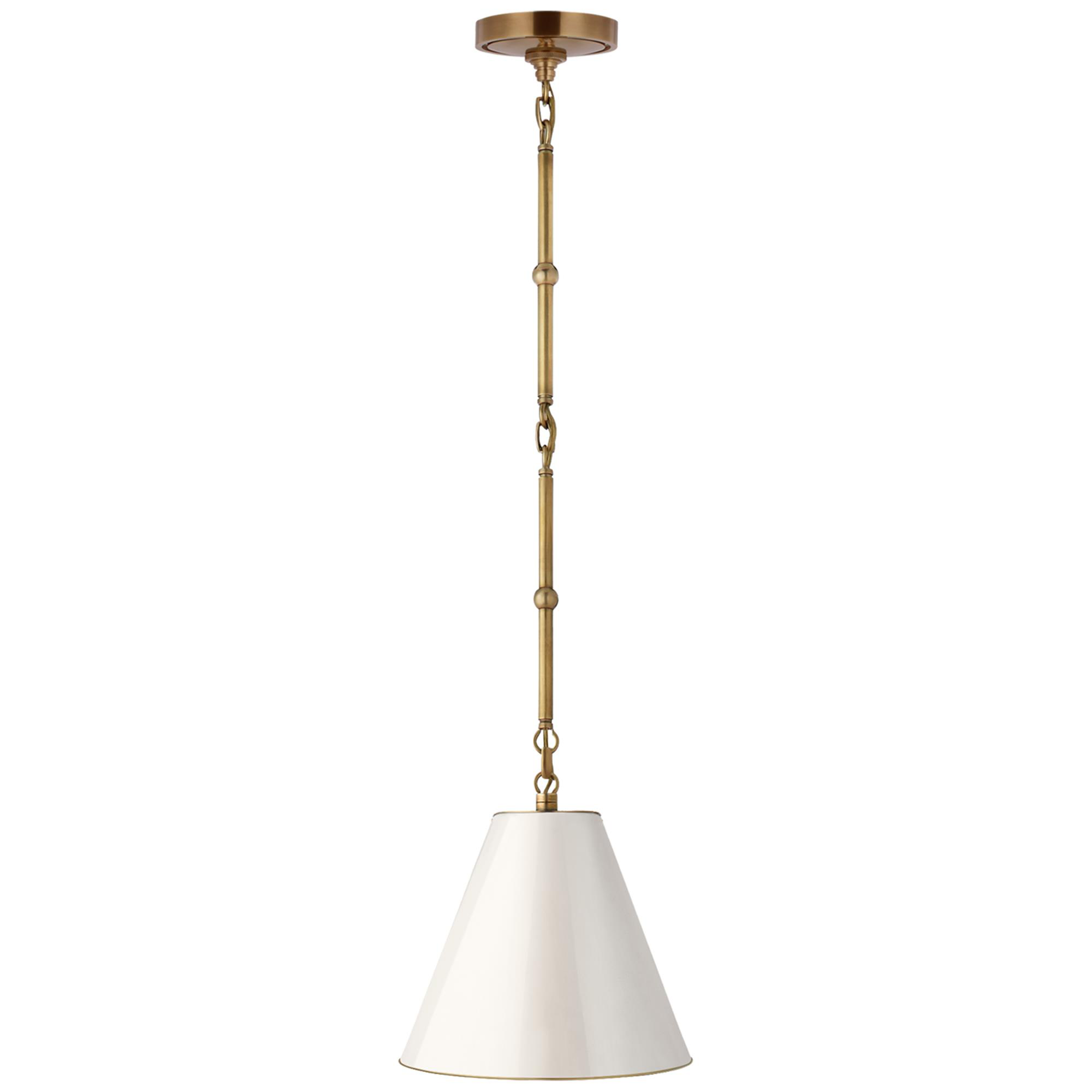 Shown in Hand-Rubbed Antique Brass finish and Antique White With Brass Interior shade