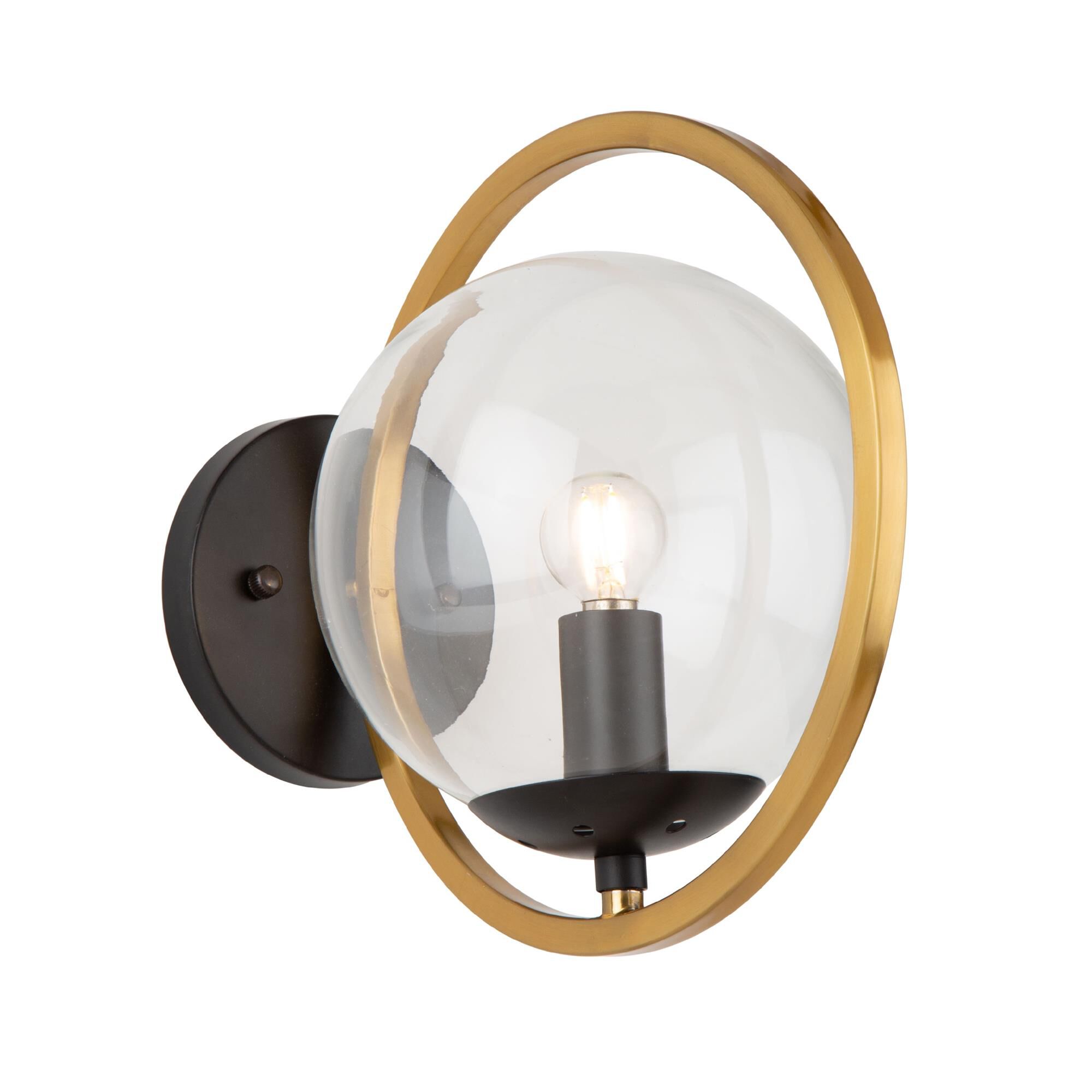 Shown in Black & Vintage Brass finish and Glass shade