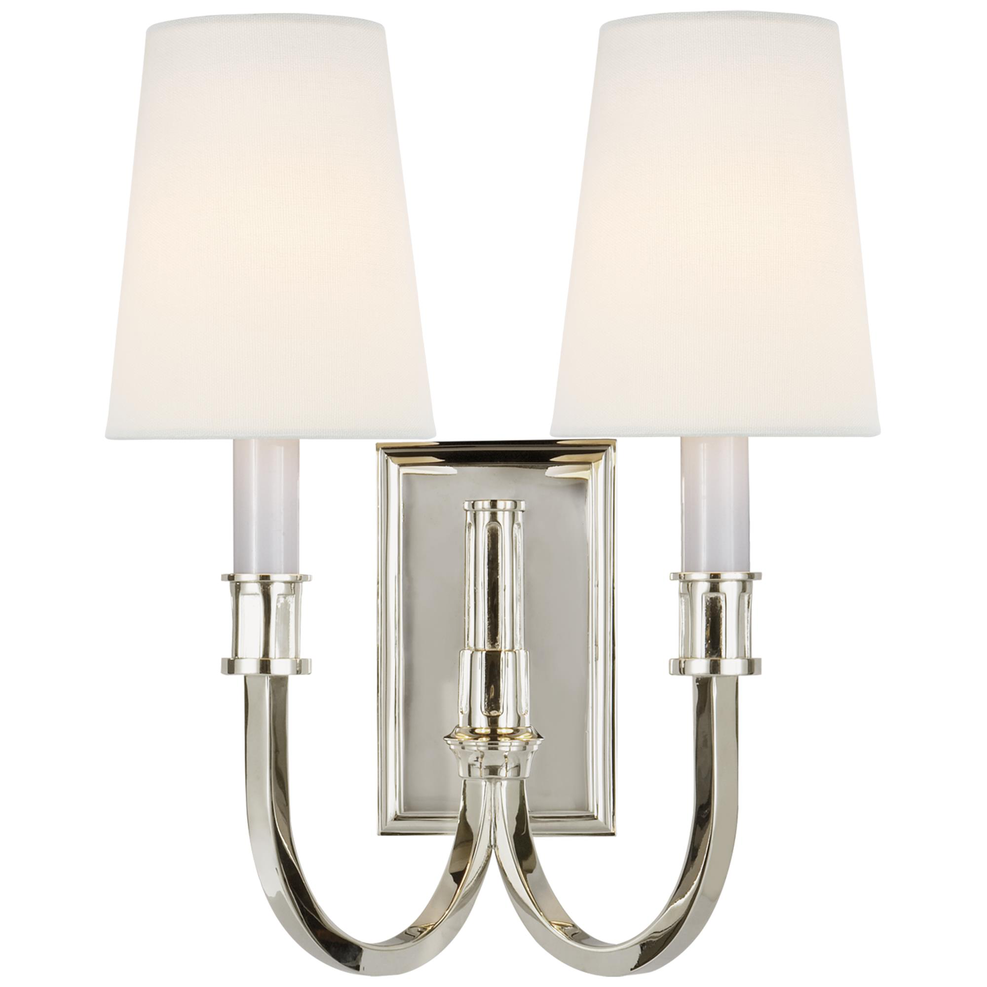 Shown in Polished Nickel finish and Linen shade